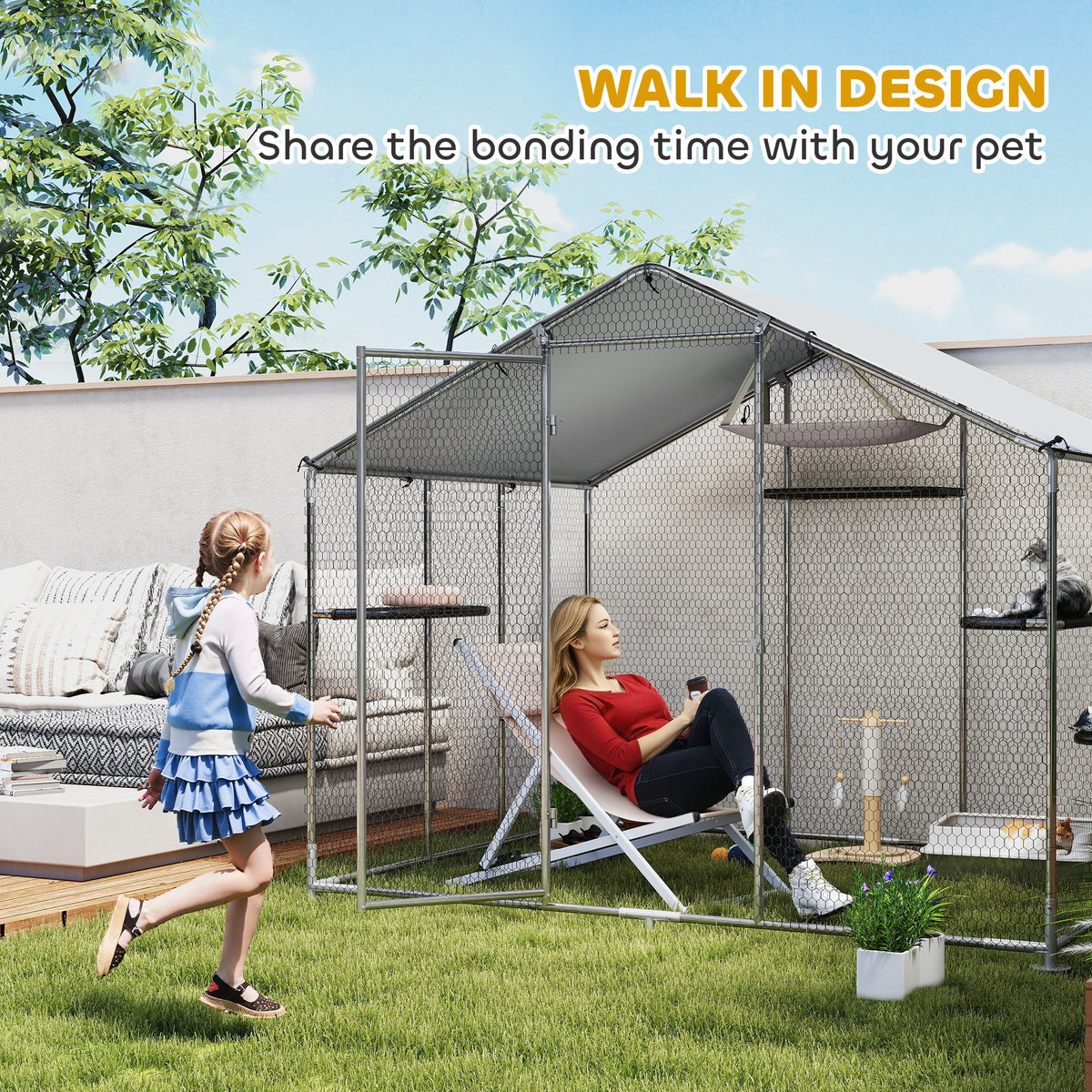 Large Outdoor Catio Enclosure with Waterproof Cover - 94.5" L Silver-Cats-DECOROLALA