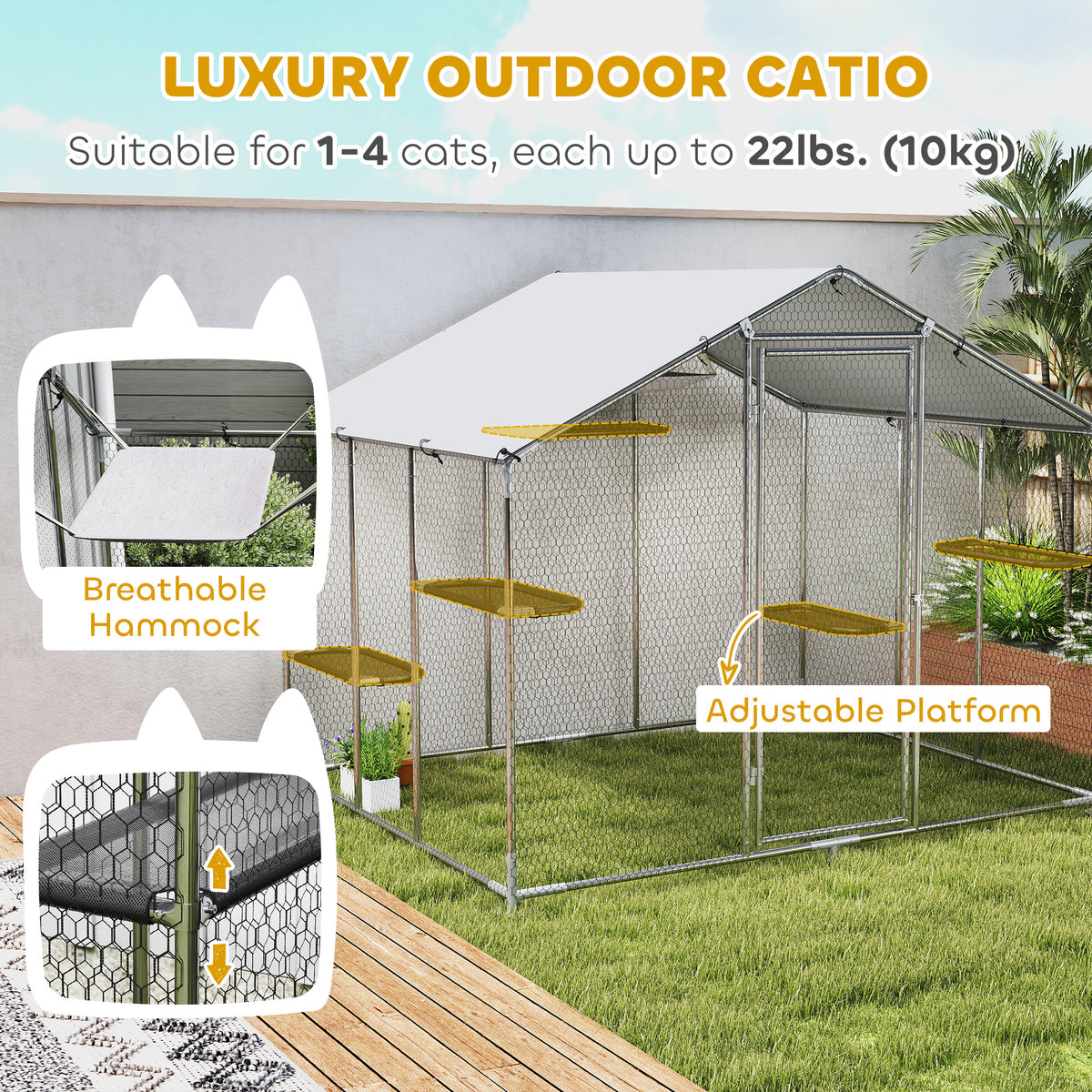 Large Outdoor Catio Enclosure with Waterproof Cover - 94.5" L Silver-Cats-DECOROLALA
