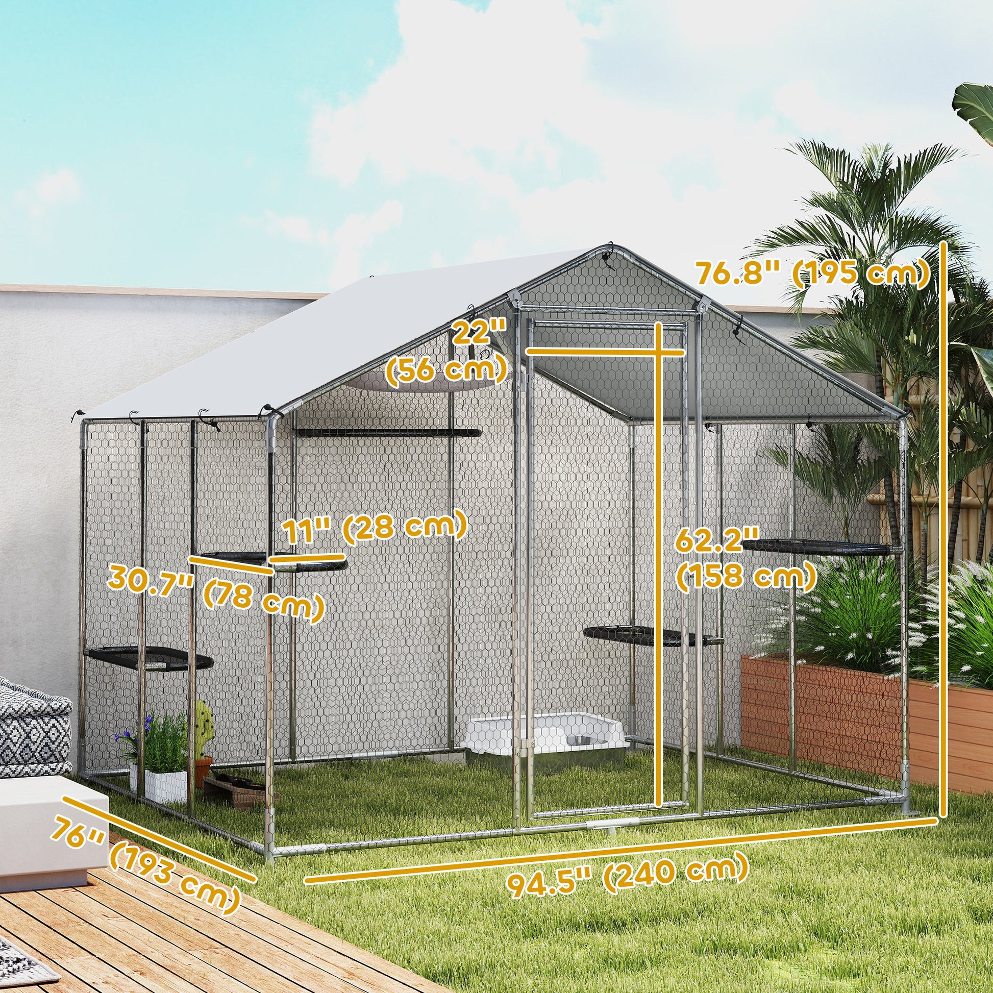Large Outdoor Catio Enclosure with Waterproof Cover - Silver-DECOROLALA