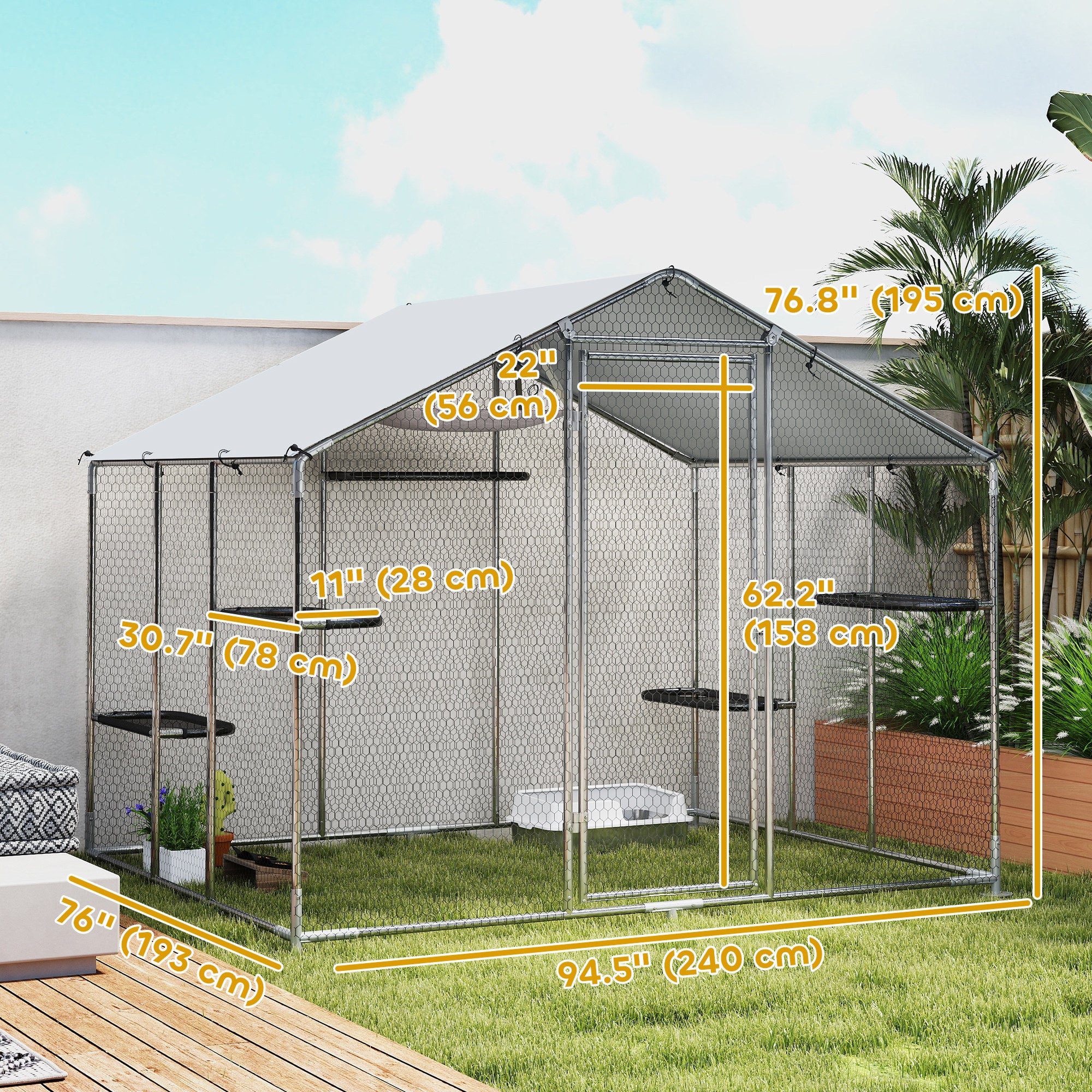 Large Outdoor Catio Enclosure with Waterproof Cover - Silver-DECOROLALA