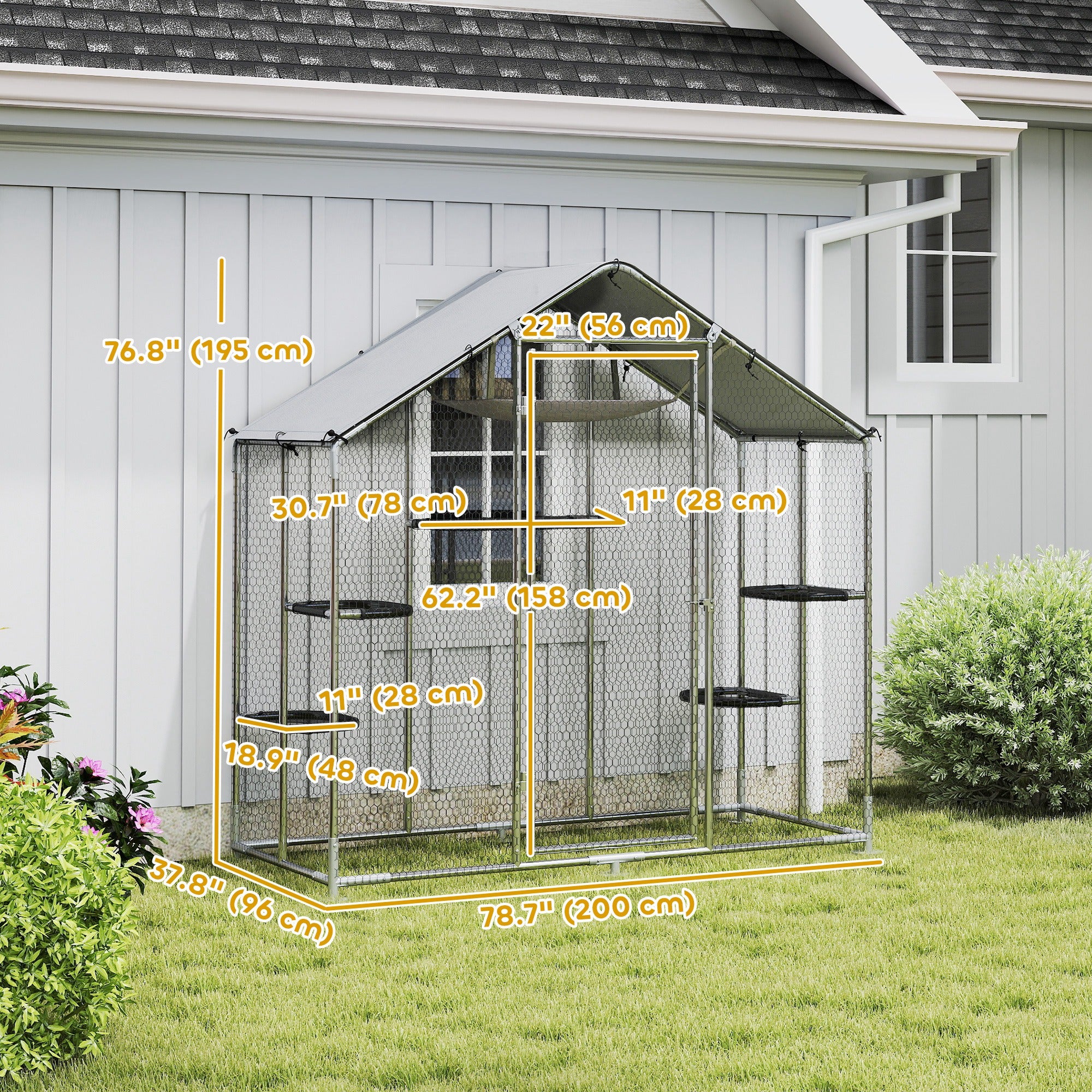 Large Outdoor Catio Enclosure with Waterproof Cover - Silver-DECOROLALA