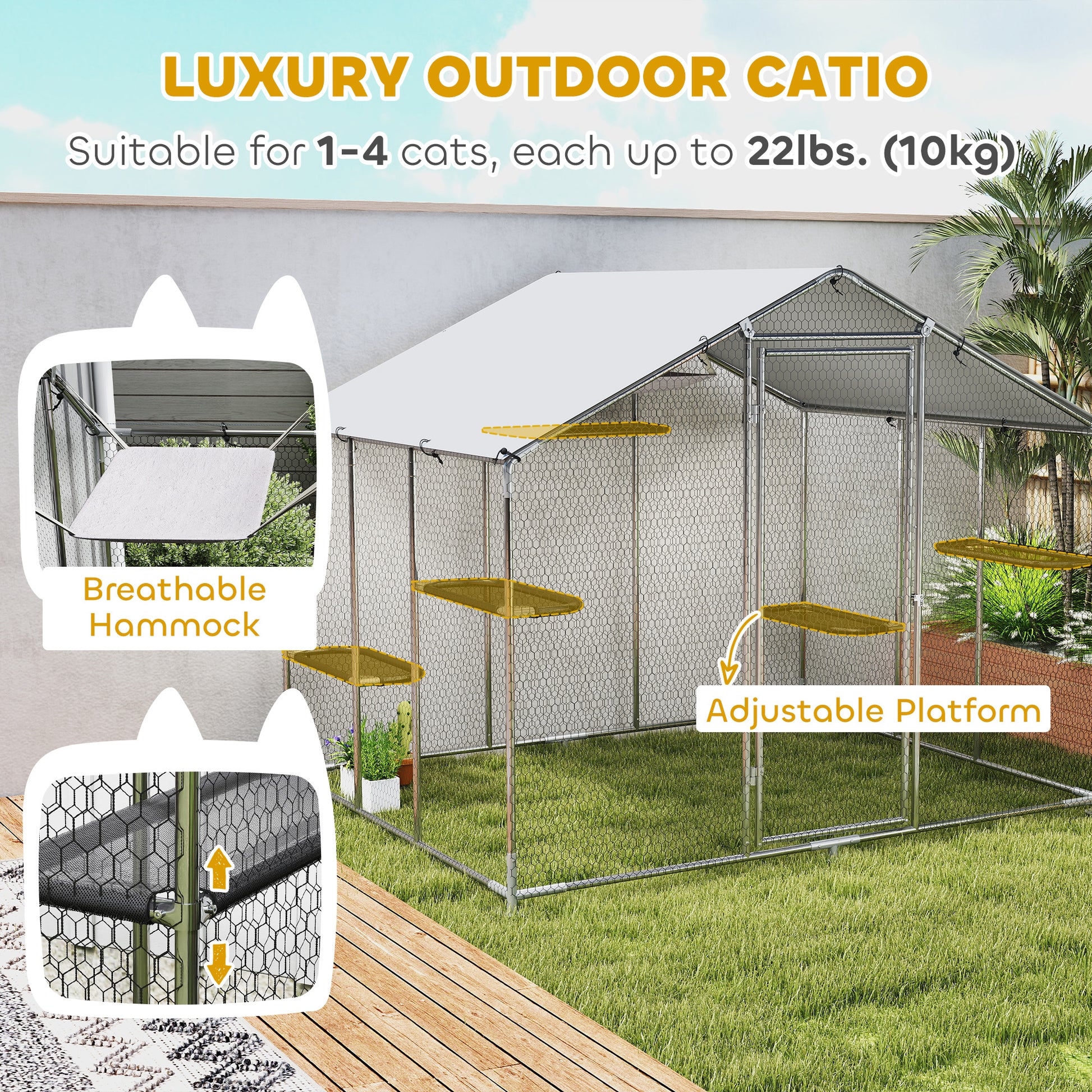 Large Outdoor Catio Enclosure with Waterproof Cover - Silver-DECOROLALA