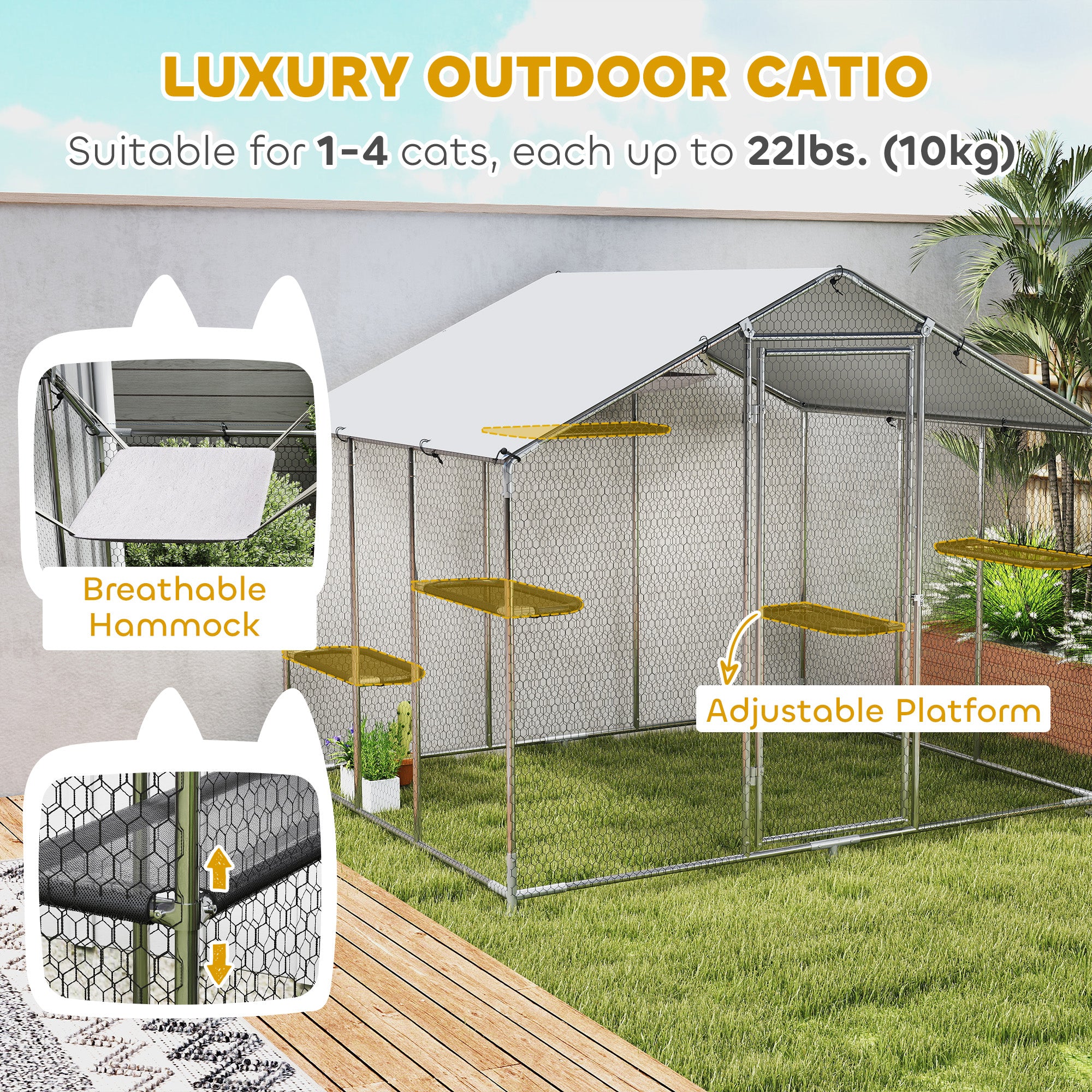 Large Outdoor Catio Enclosure with Waterproof Cover - Silver-DECOROLALA