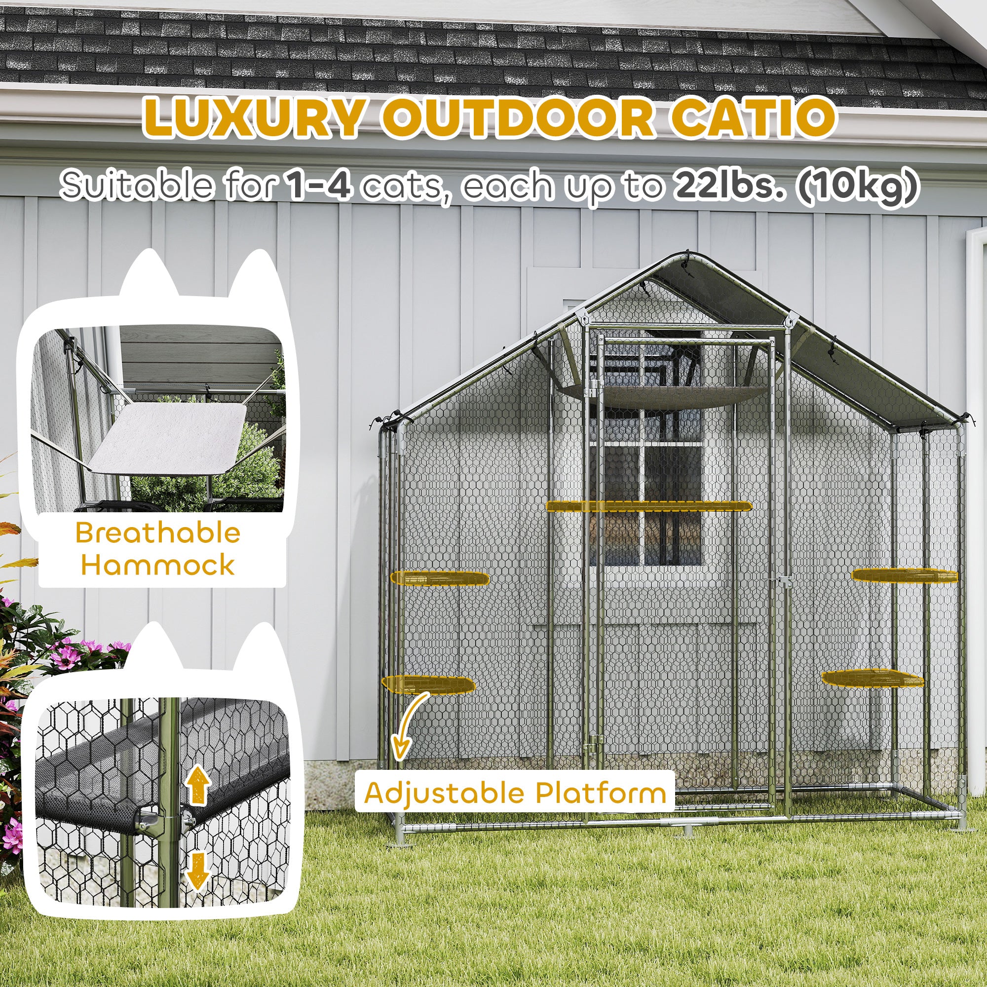 Large Outdoor Catio Enclosure with Waterproof Cover - Silver-DECOROLALA
