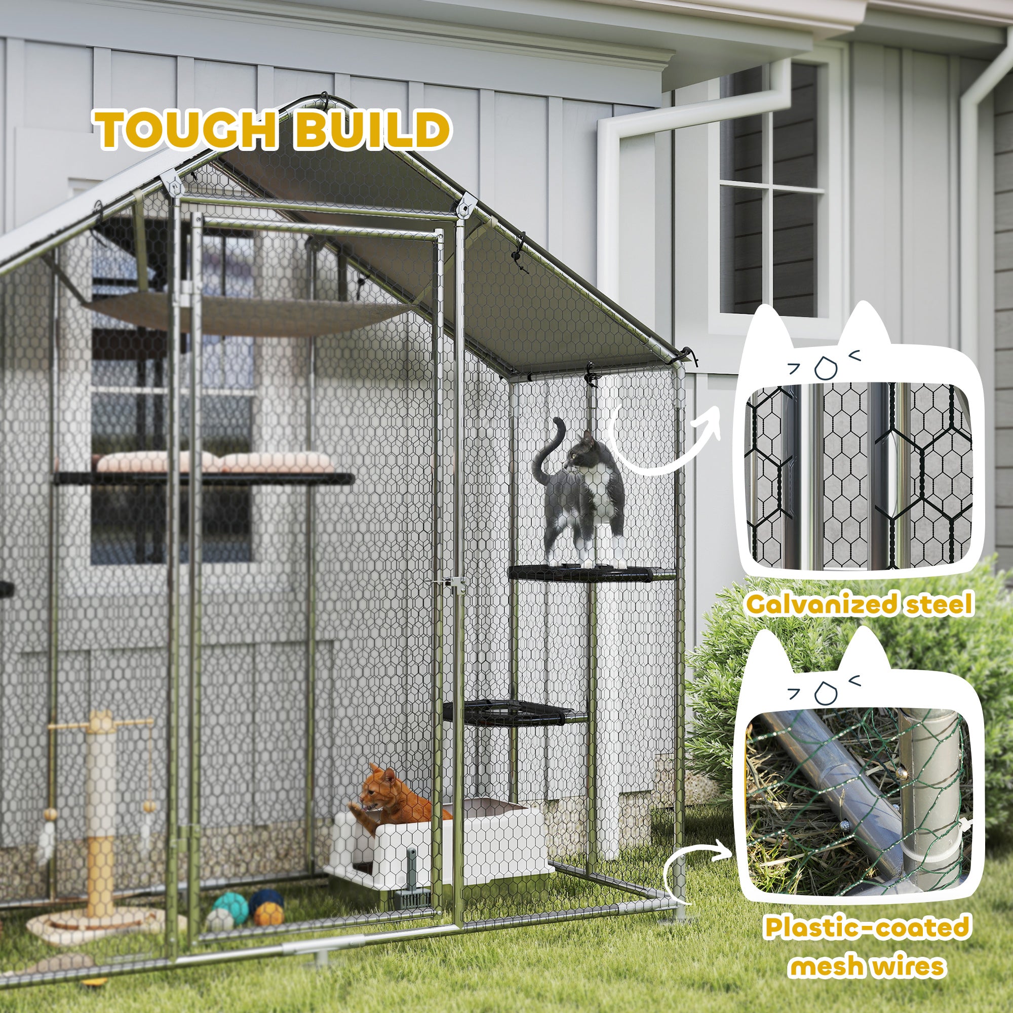 Large Outdoor Catio Enclosure with Waterproof Cover - Silver-DECOROLALA