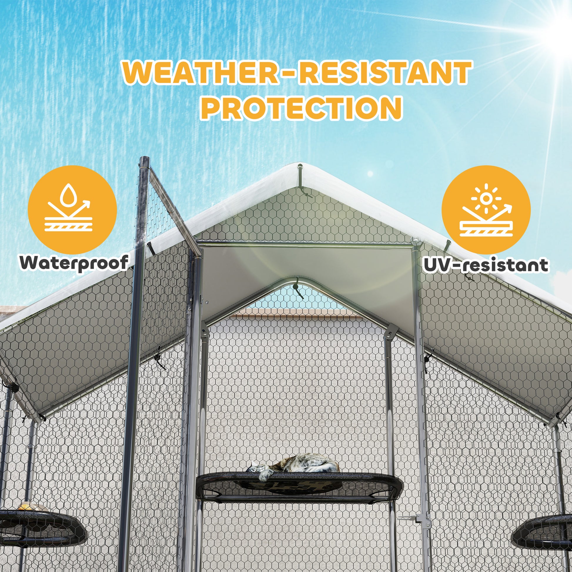 Large Outdoor Catio Enclosure with Waterproof Cover - Silver-DECOROLALA