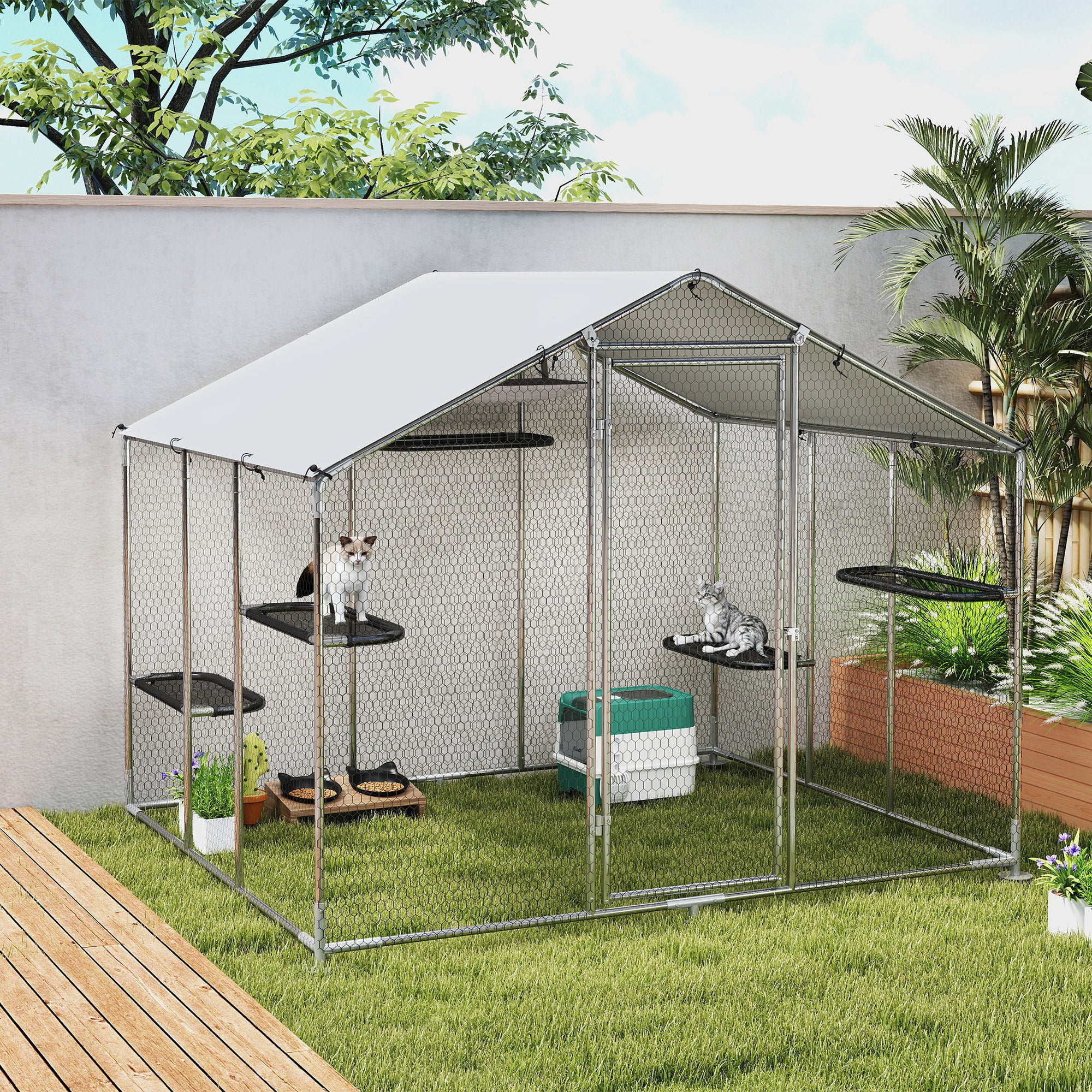 Large Outdoor Catio Enclosure with Waterproof Cover - Silver-DECOROLALA