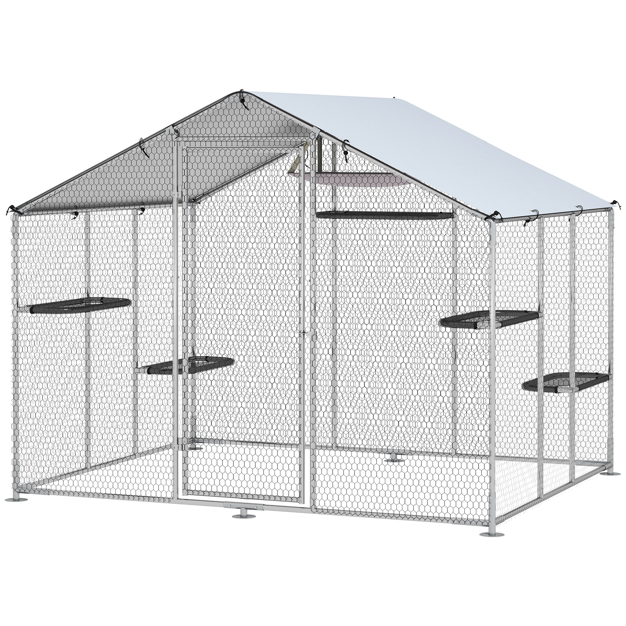 Large Outdoor Catio Enclosure with Waterproof Cover - Silver-DECOROLALA