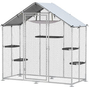 Large Outdoor Catio Enclosure with Waterproof Cover - Silver-DECOROLALA