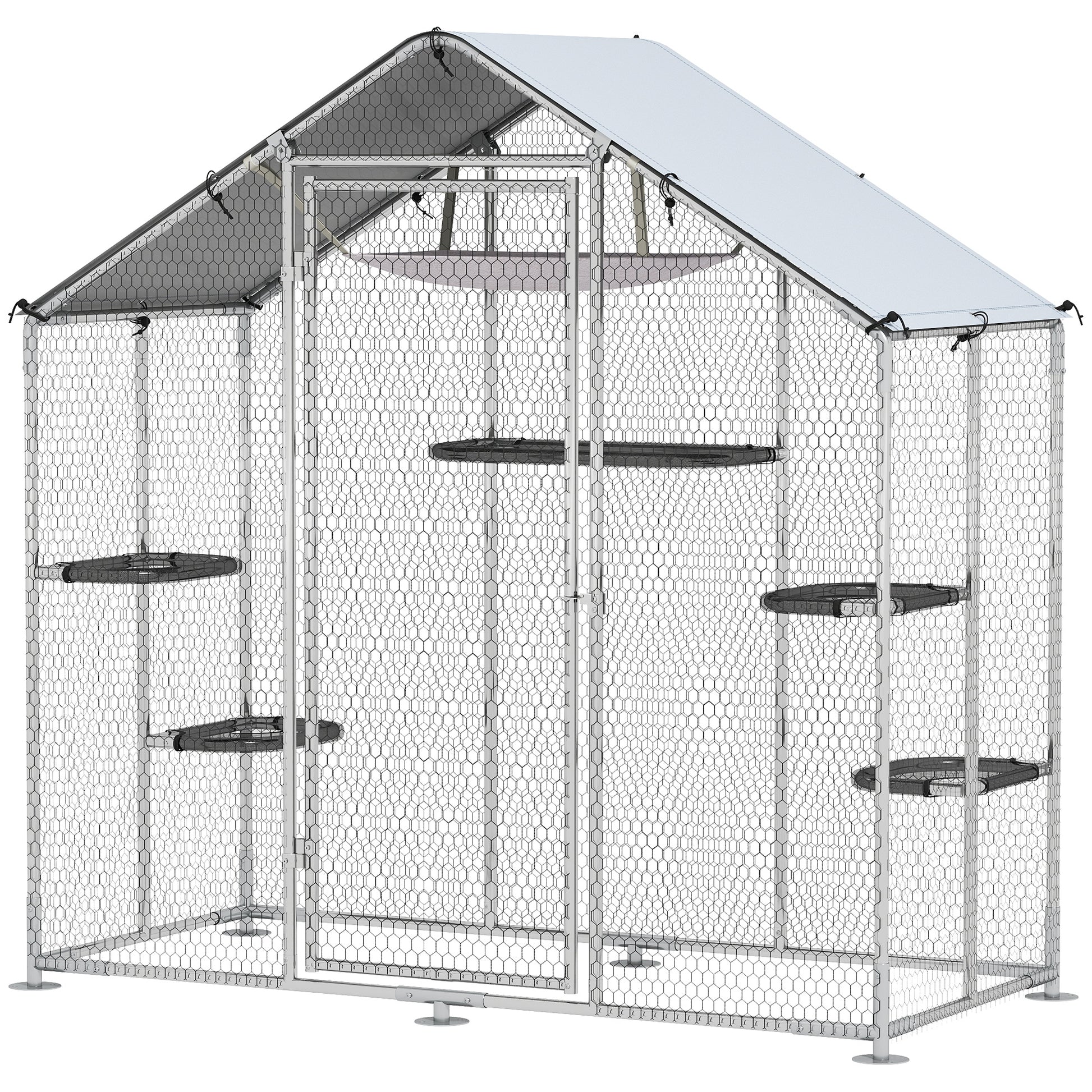 Large Outdoor Catio Enclosure with Waterproof Cover - Silver-DECOROLALA