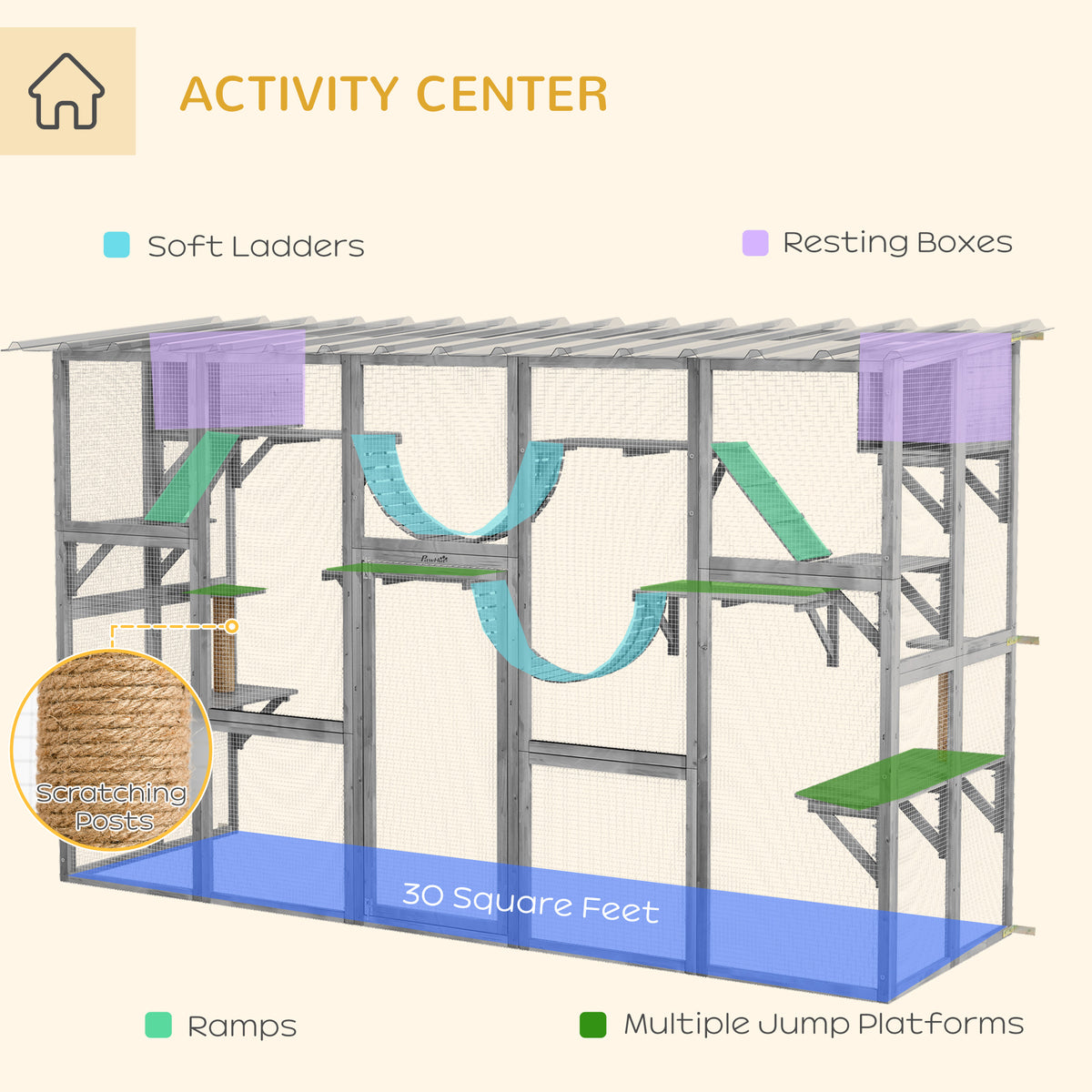 Large Outdoor Catio - Grey 118" Wooden Cat Enclosure with Roof-Cat Supplies-DECOROLALA