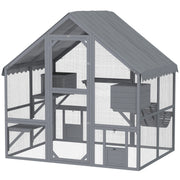 Large Outdoor Catio - Grey Fir Wood Cat Enclosure 73" W-DECOROLALA