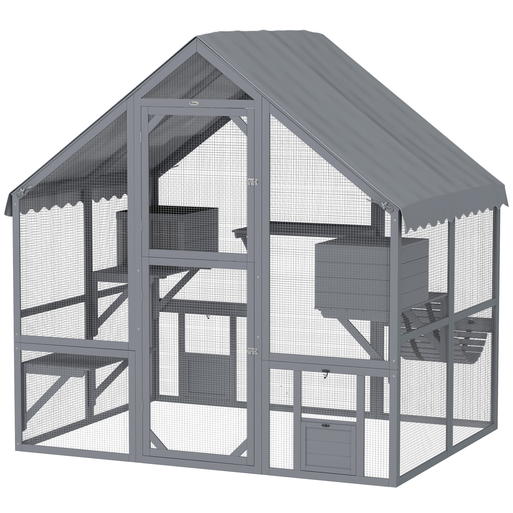 Large Outdoor Catio - Grey Fir Wood Cat Enclosure 73" W-DECOROLALA