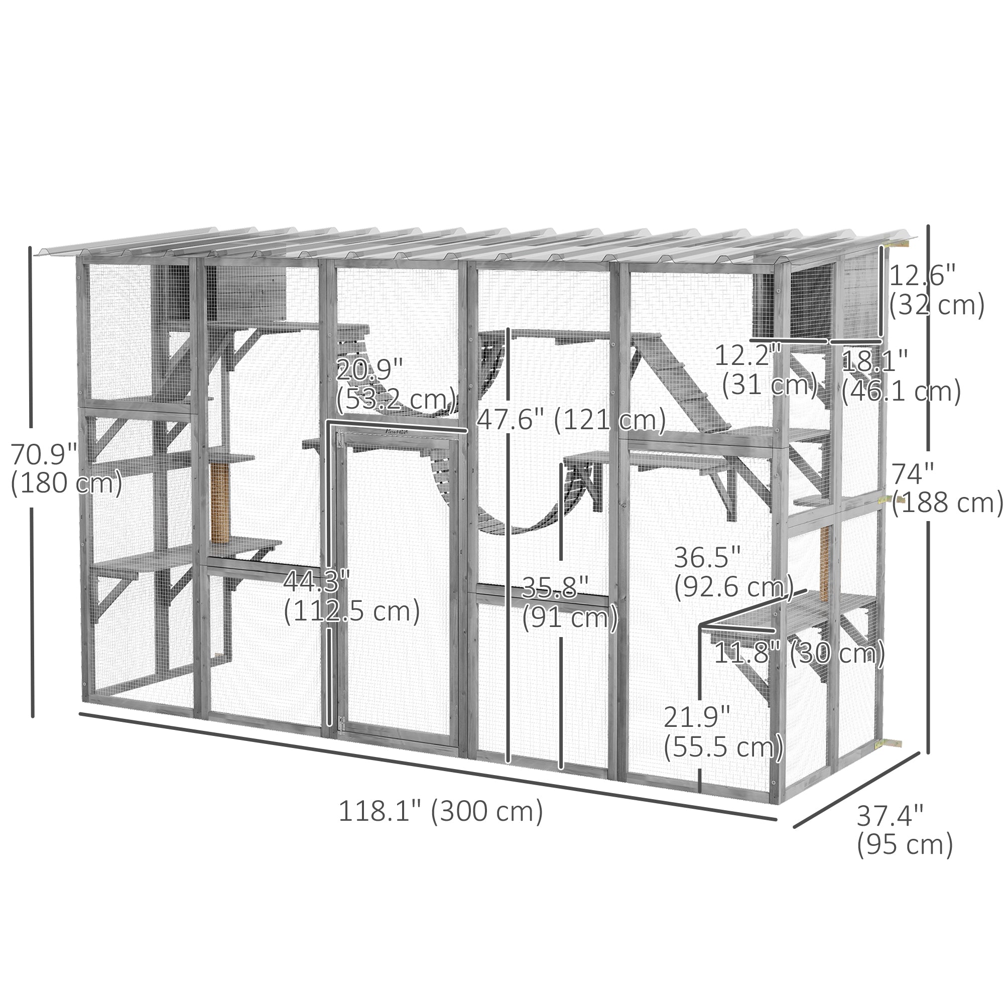 Large Outdoor Catio - Grey Wood Cat Enclosure 118" W x 74" H-DECOROLALA