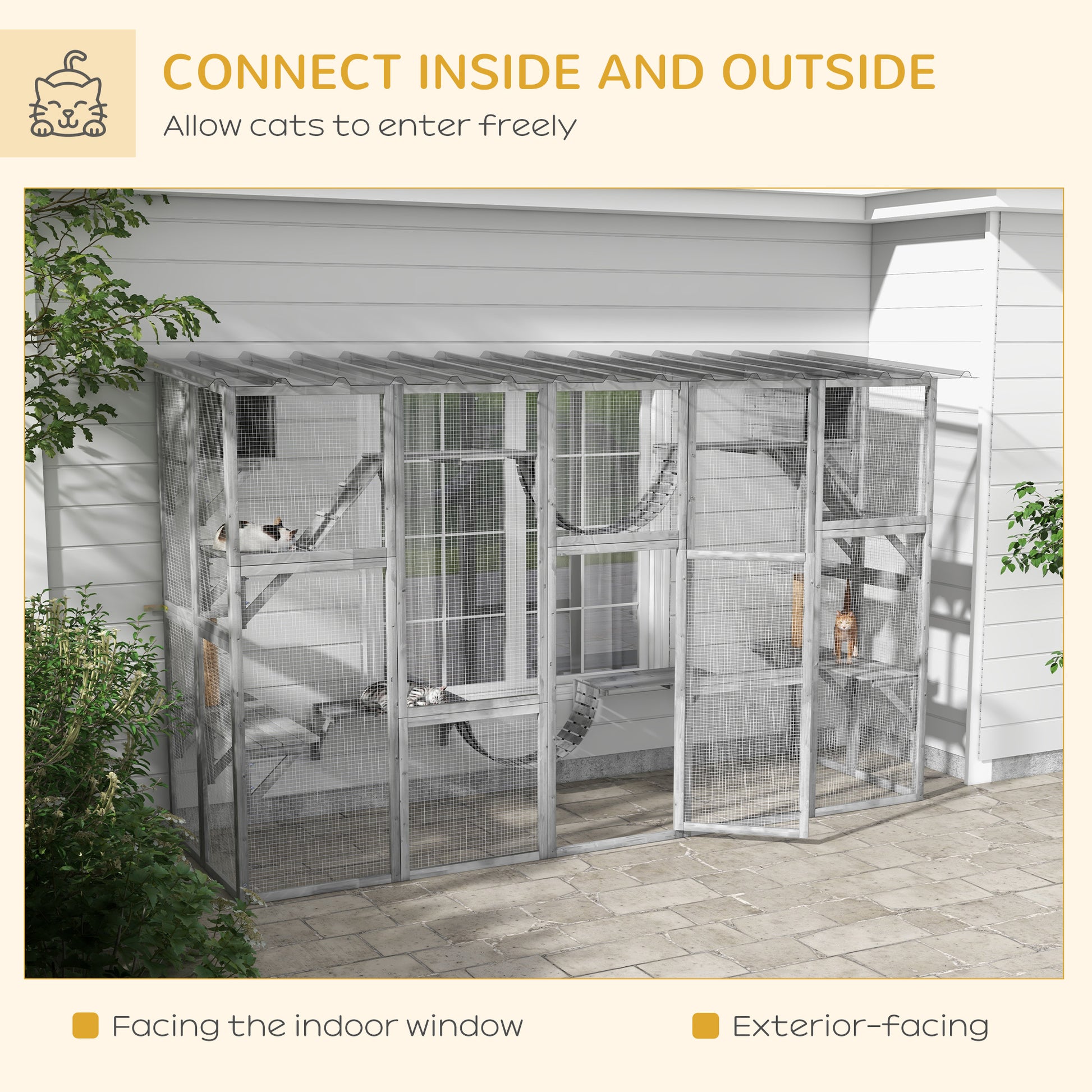 Large Outdoor Catio - Grey Wood Cat Enclosure 118" W x 74" H-DECOROLALA