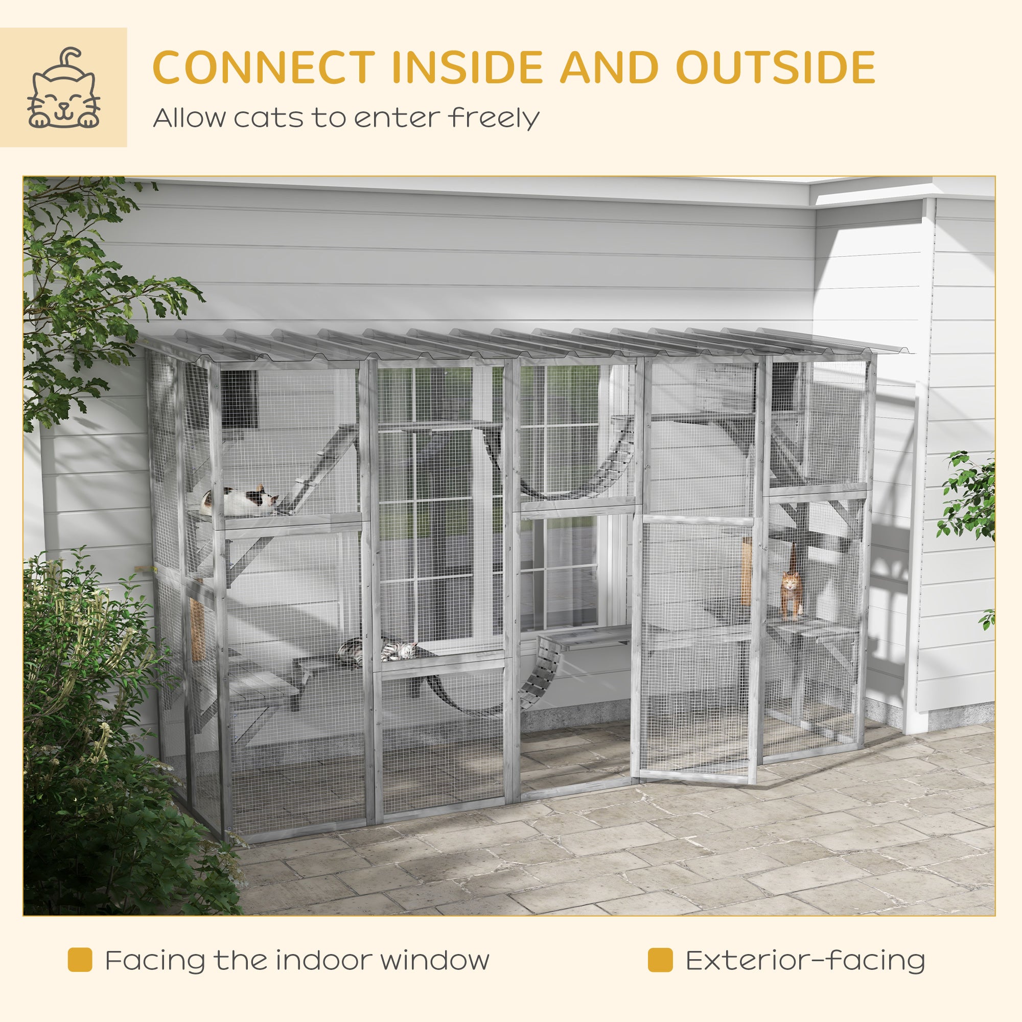 Large Outdoor Catio - Grey Wood Cat Enclosure 118" W x 74" H-DECOROLALA