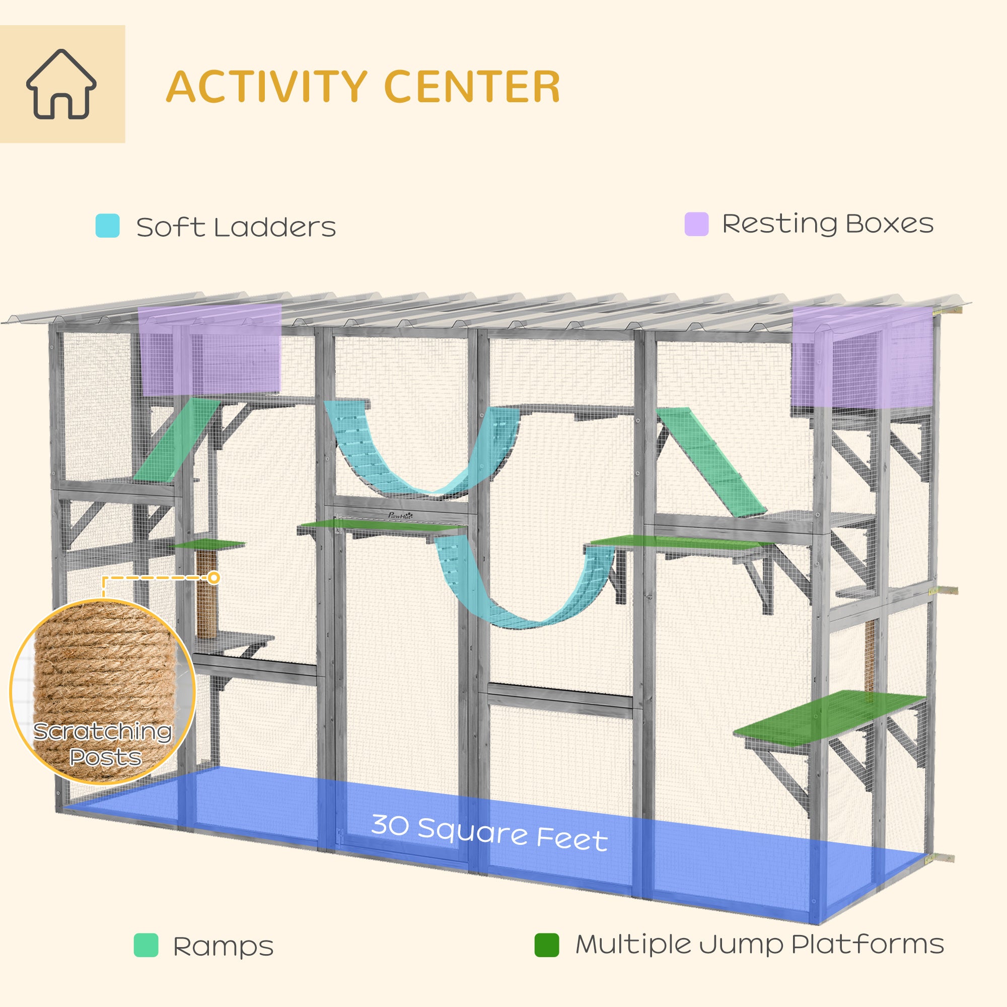 Large Outdoor Catio - Grey Wood Cat Enclosure 118" W x 74" H-DECOROLALA