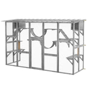 Large Outdoor Catio - Grey Wood Cat Enclosure 118" W x 74" H-DECOROLALA
