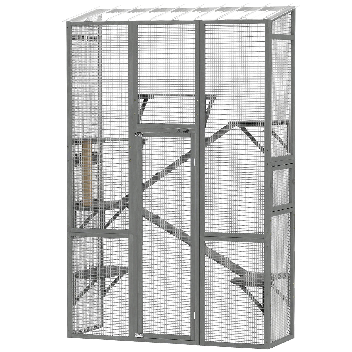 Large Outdoor Catio - Grey Wood Cat Enclosure with Platforms-Cats-DECOROLALA