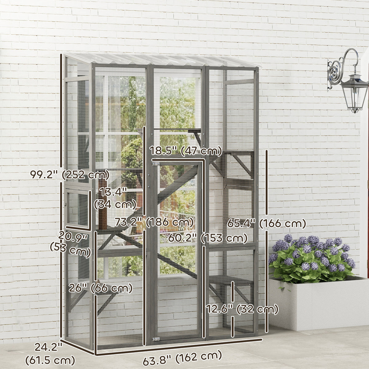 Large Outdoor Catio - Grey Wood Cat Enclosure with Platforms-Cats-DECOROLALA