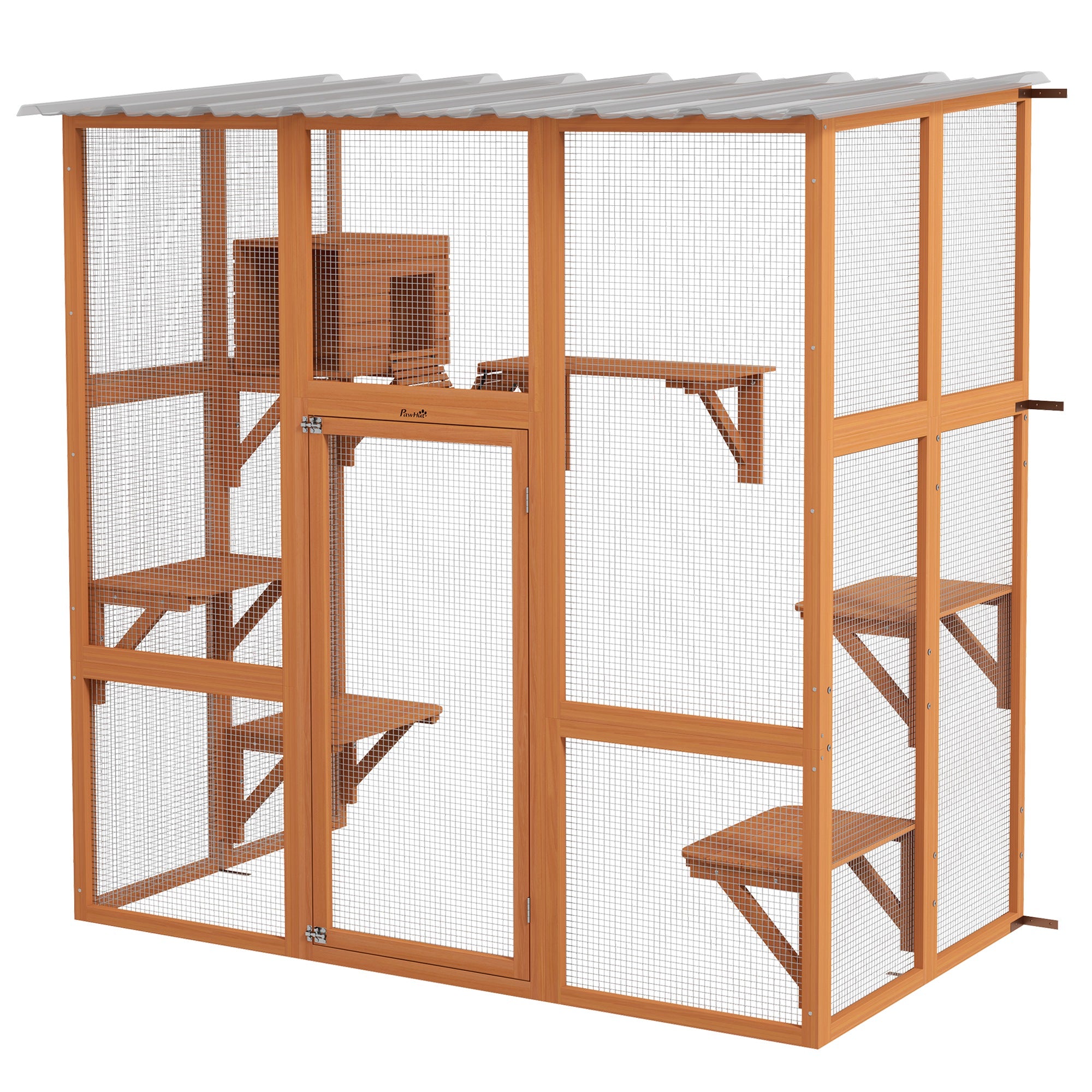 Large Outdoor Catio - Orange Wood Cat Enclosure with Roof-Cats-DECOROLALA