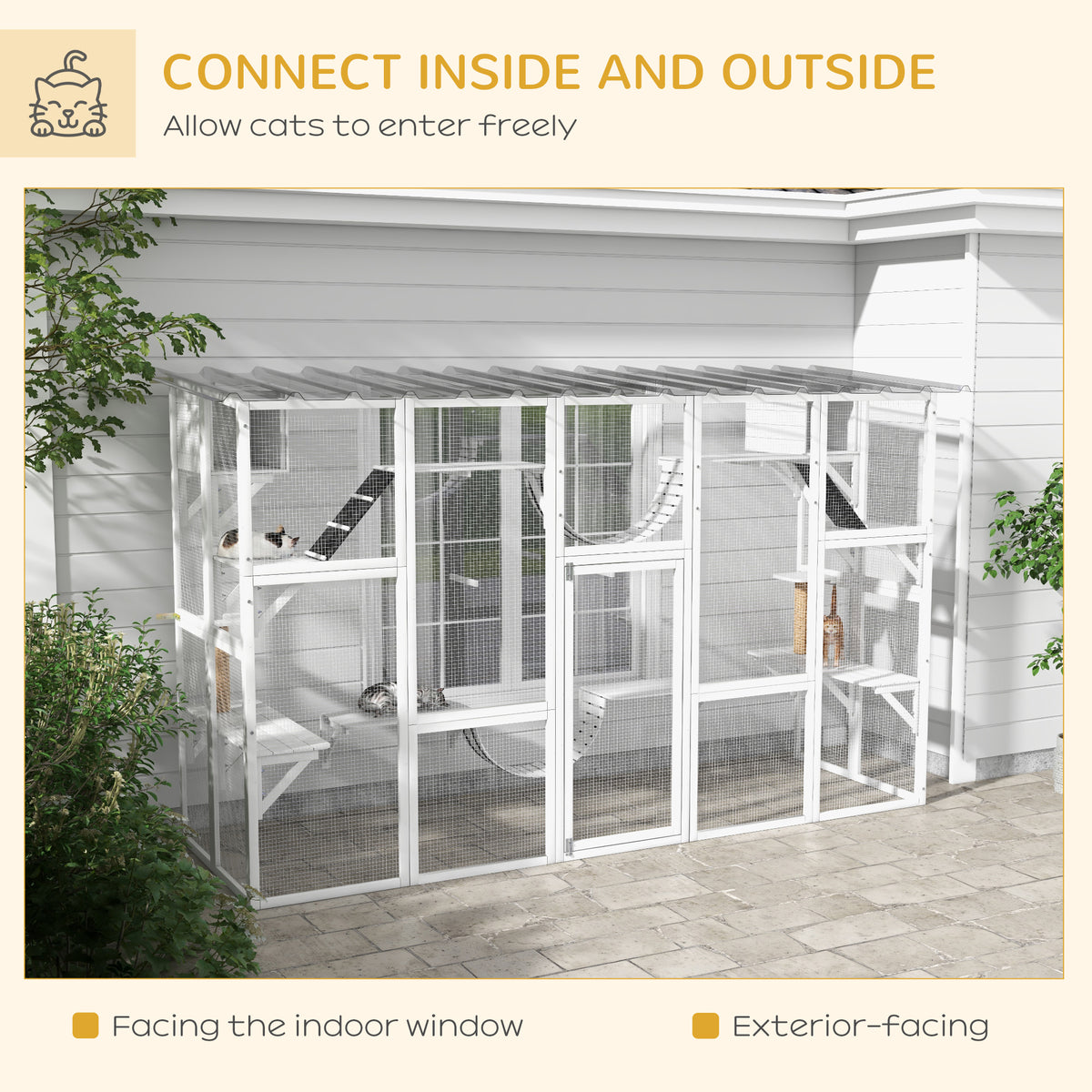 Large Outdoor Catio - White 118" Wooden Cat Enclosure-Cat Supplies-DECOROLALA
