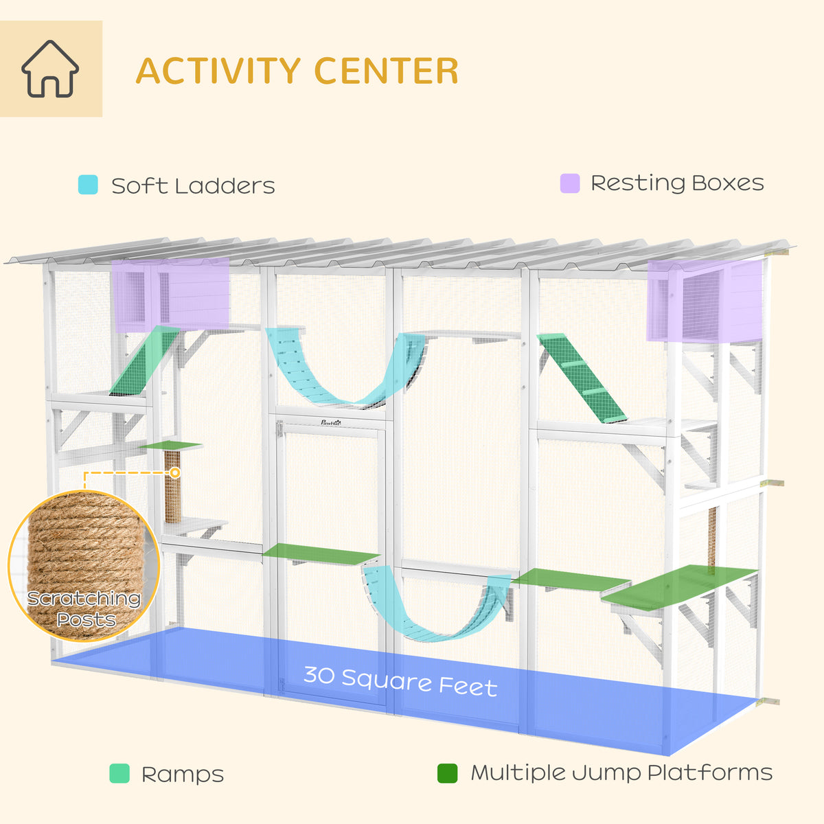 Large Outdoor Catio - White 118" Wooden Cat Enclosure-Cats-DECOROLALA