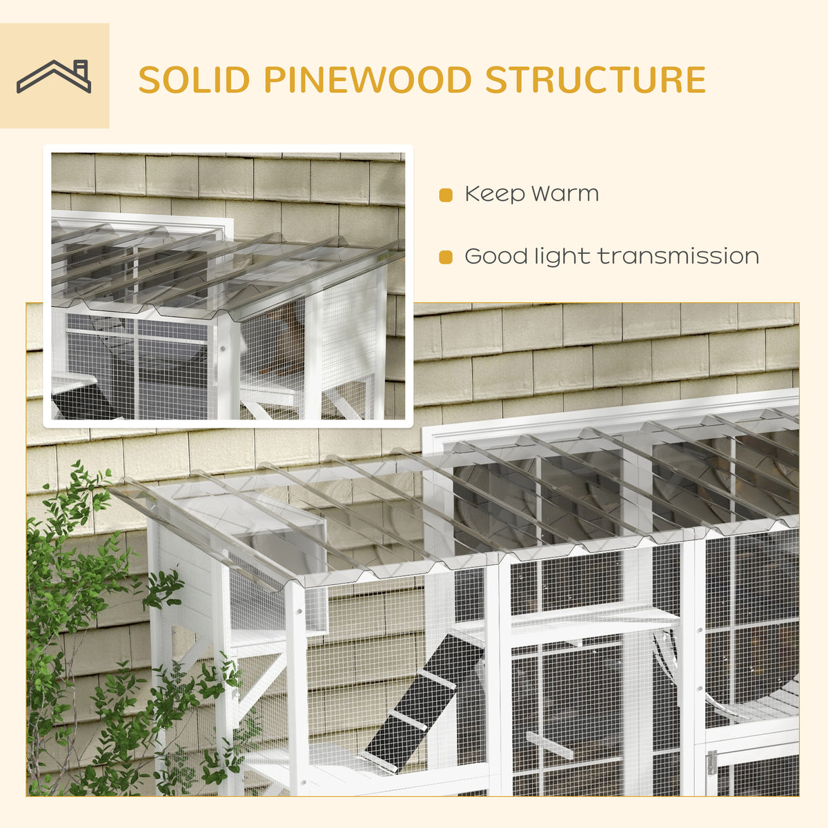 Large Outdoor Catio - White 118" Wooden Cat Enclosure-Cats-DECOROLALA