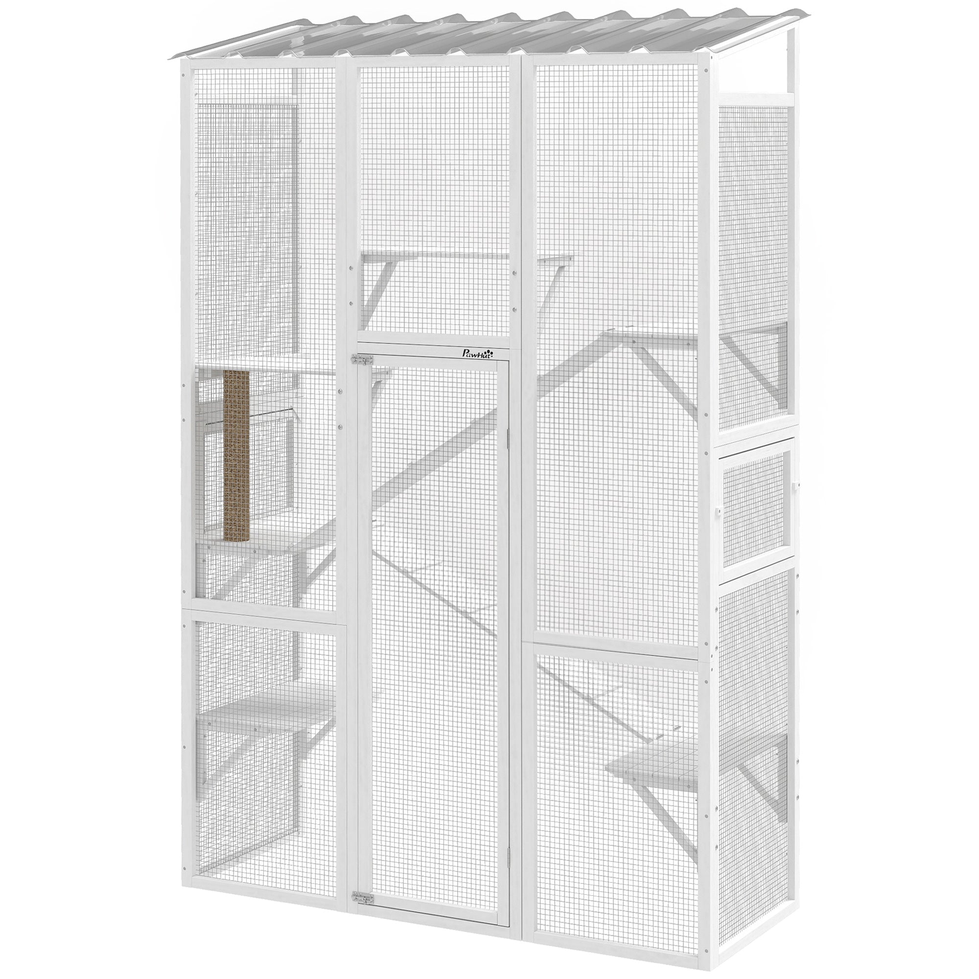 Large Outdoor Catio - White Fir Wood Cat Enclosure 99" H-Cats-DECOROLALA