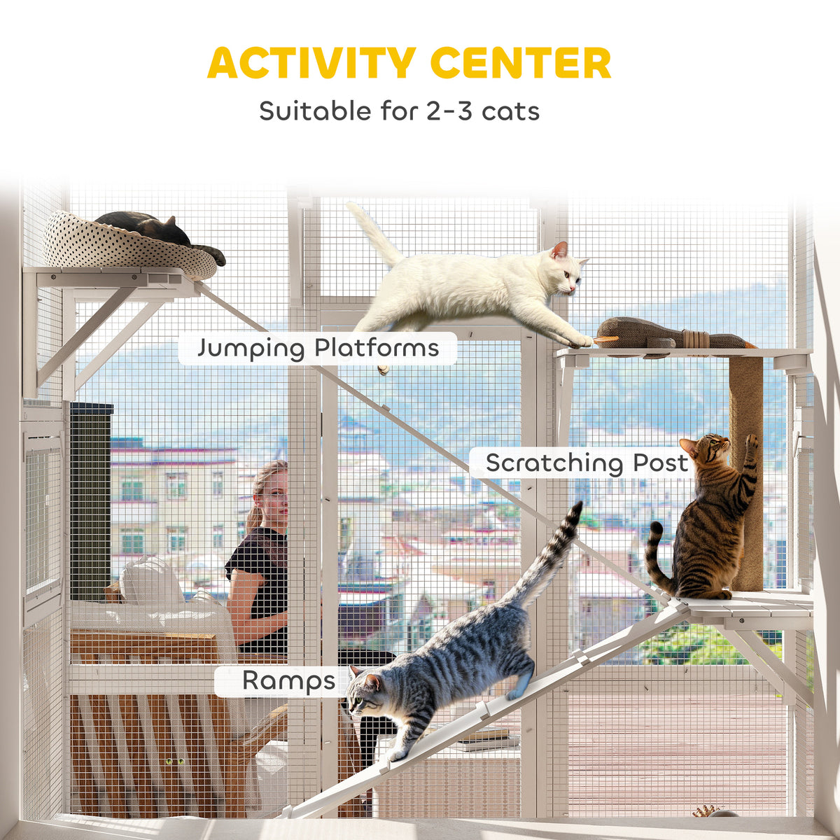 Large Outdoor Catio - White Fir Wood Cat Enclosure 99" H-Cats-DECOROLALA