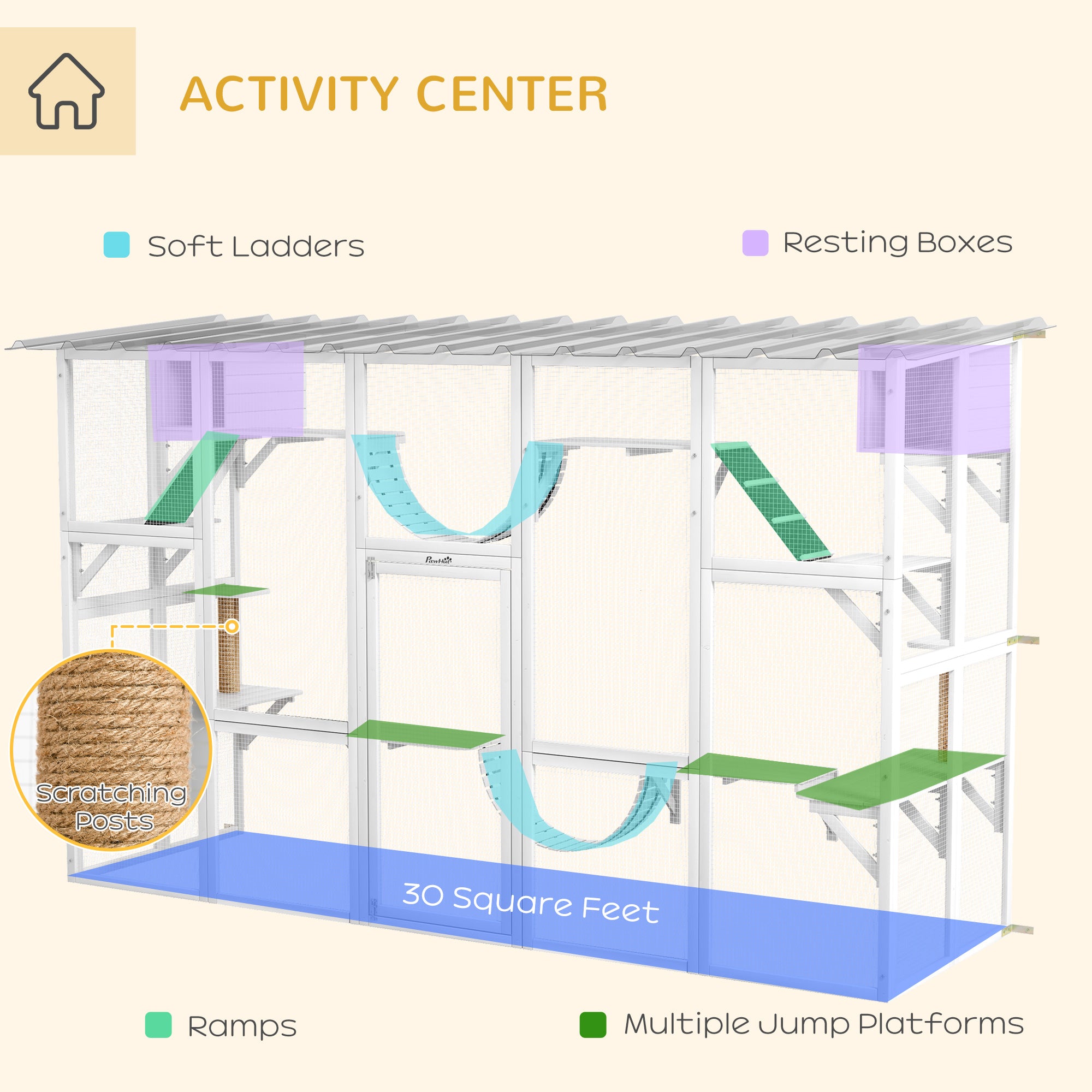 Large Outdoor Catio - White Wooden Cat Enclosure 118" W-DECOROLALA