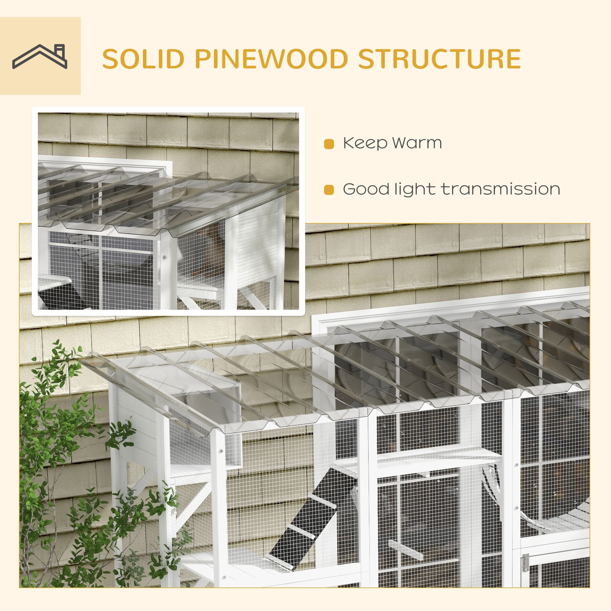 Large Outdoor Catio - White Wooden Cat Enclosure 118" W-DECOROLALA