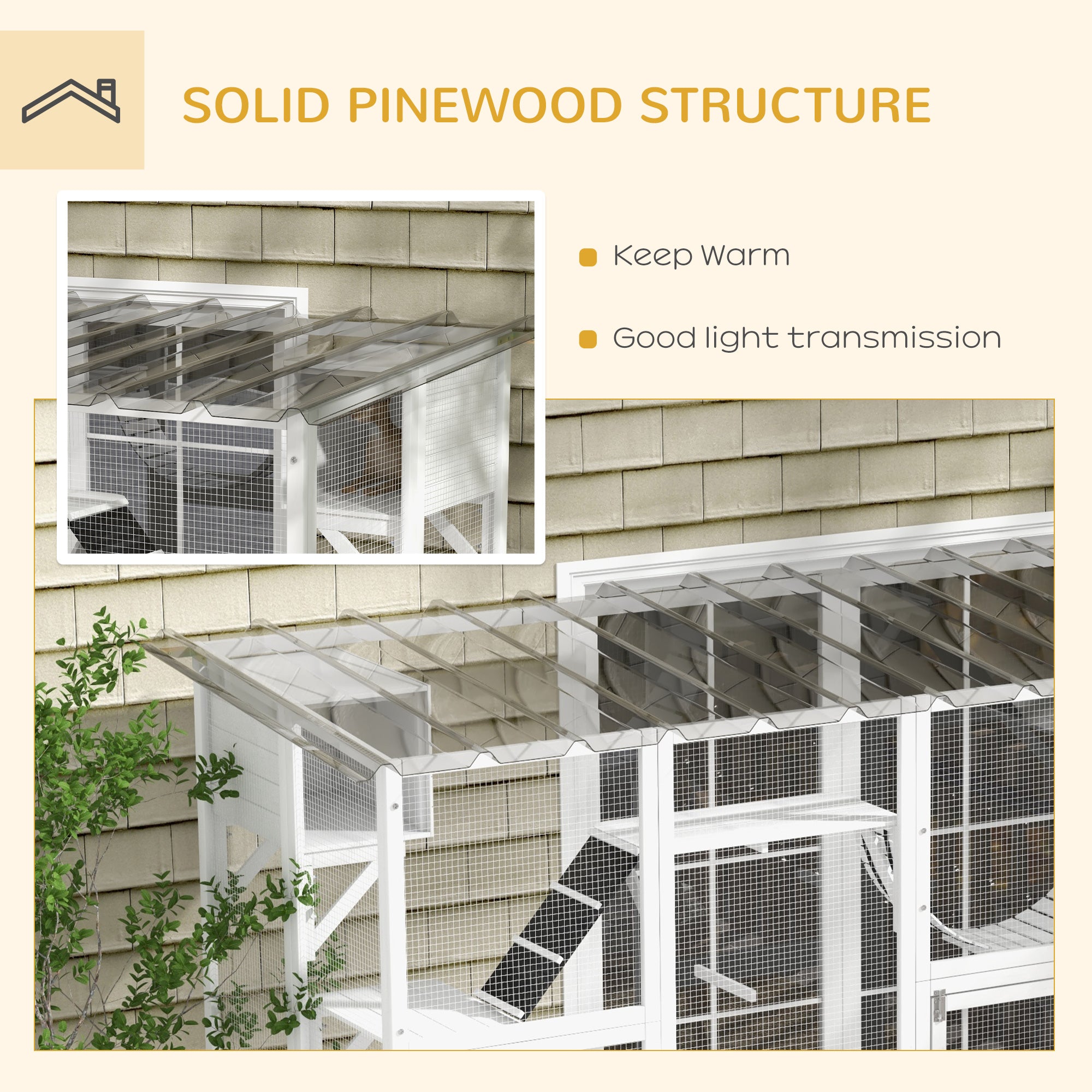 Large Outdoor Catio - White Wooden Cat Enclosure 118" W-DECOROLALA