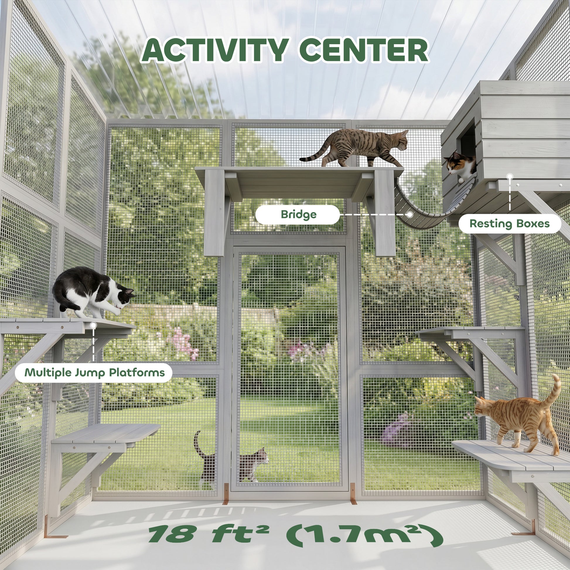 Large Outdoor Catio - White Wooden Cat Enclosure with Roof-Cats-DECOROLALA