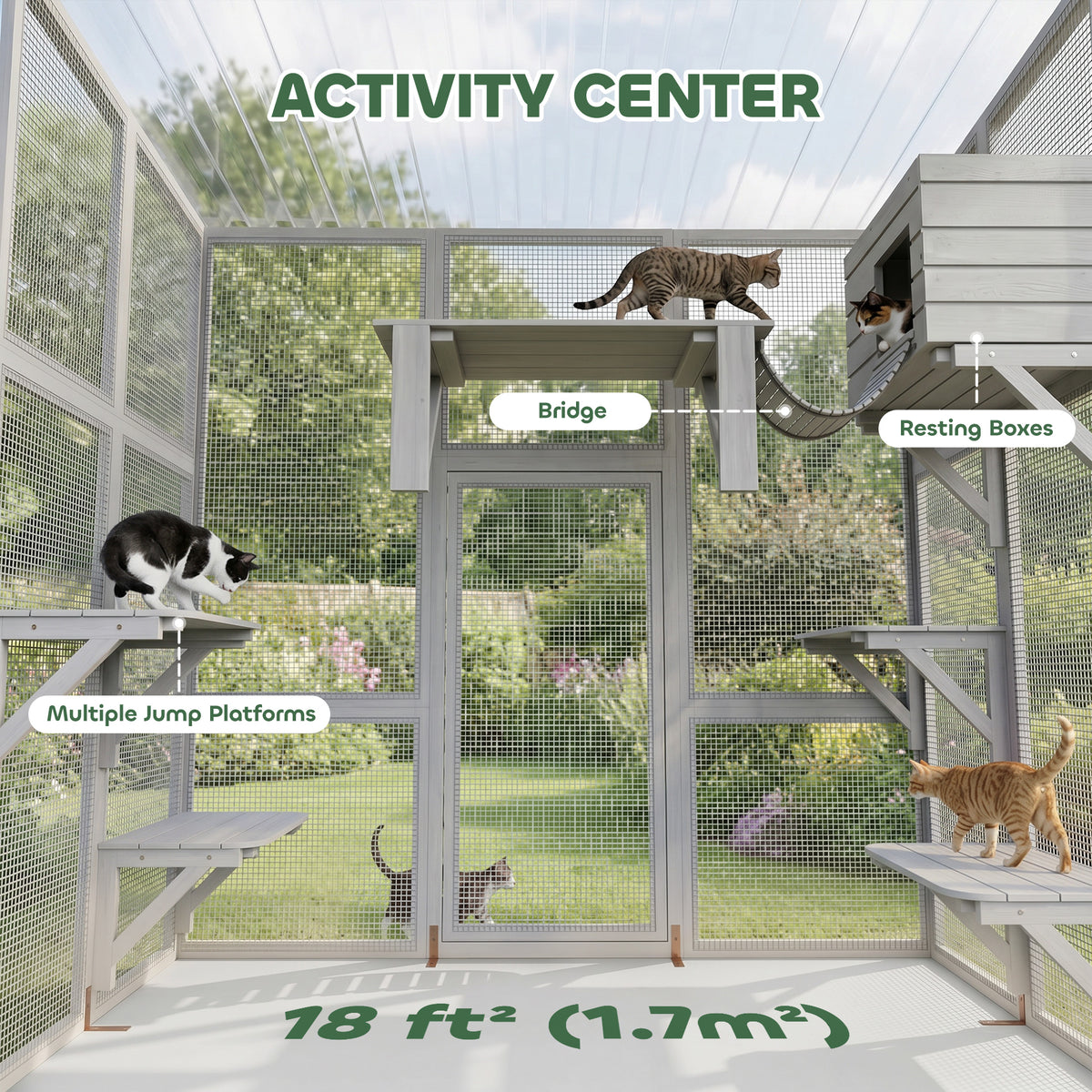 Large Outdoor Catio - White Wooden Cat Enclosure with Roof-Cats-DECOROLALA