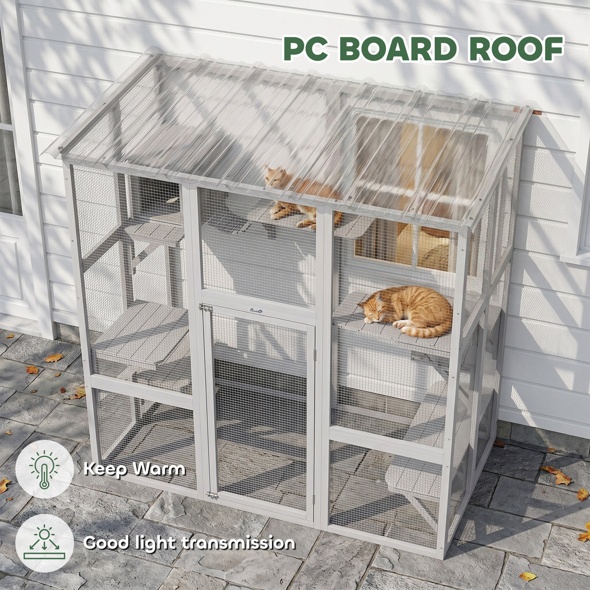 Large Outdoor Catio - White Wooden Cat Enclosure with Roof-Cats-DECOROLALA