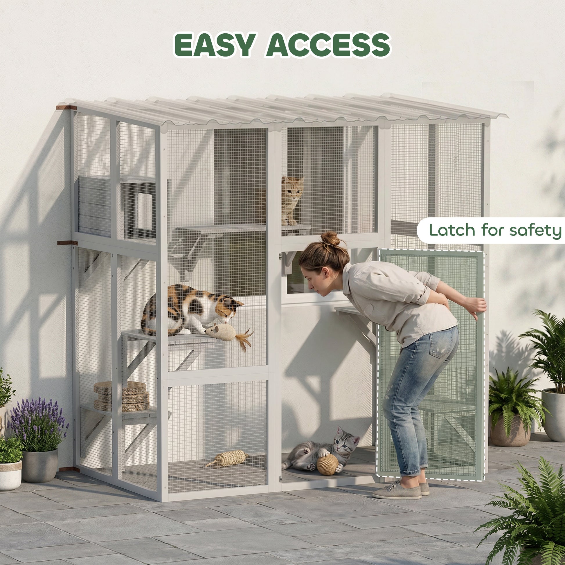 Large Outdoor Catio - White Wooden Cat Enclosure with Roof-Cats-DECOROLALA