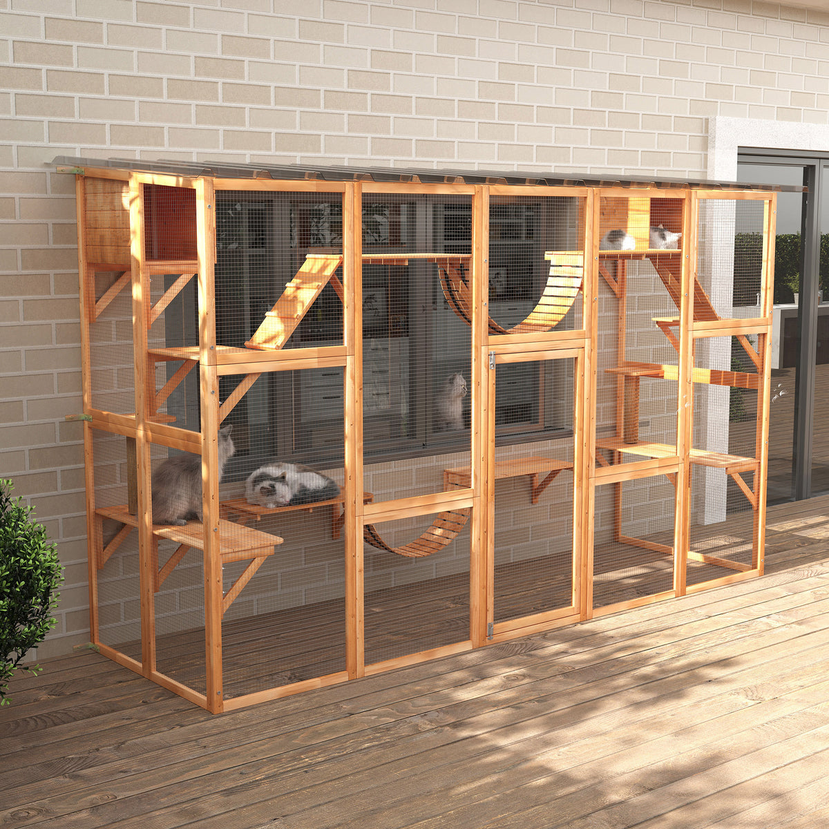 Large Outdoor Catio with Condos Platforms Ladders Orange-Cat Houses-DECOROLALA