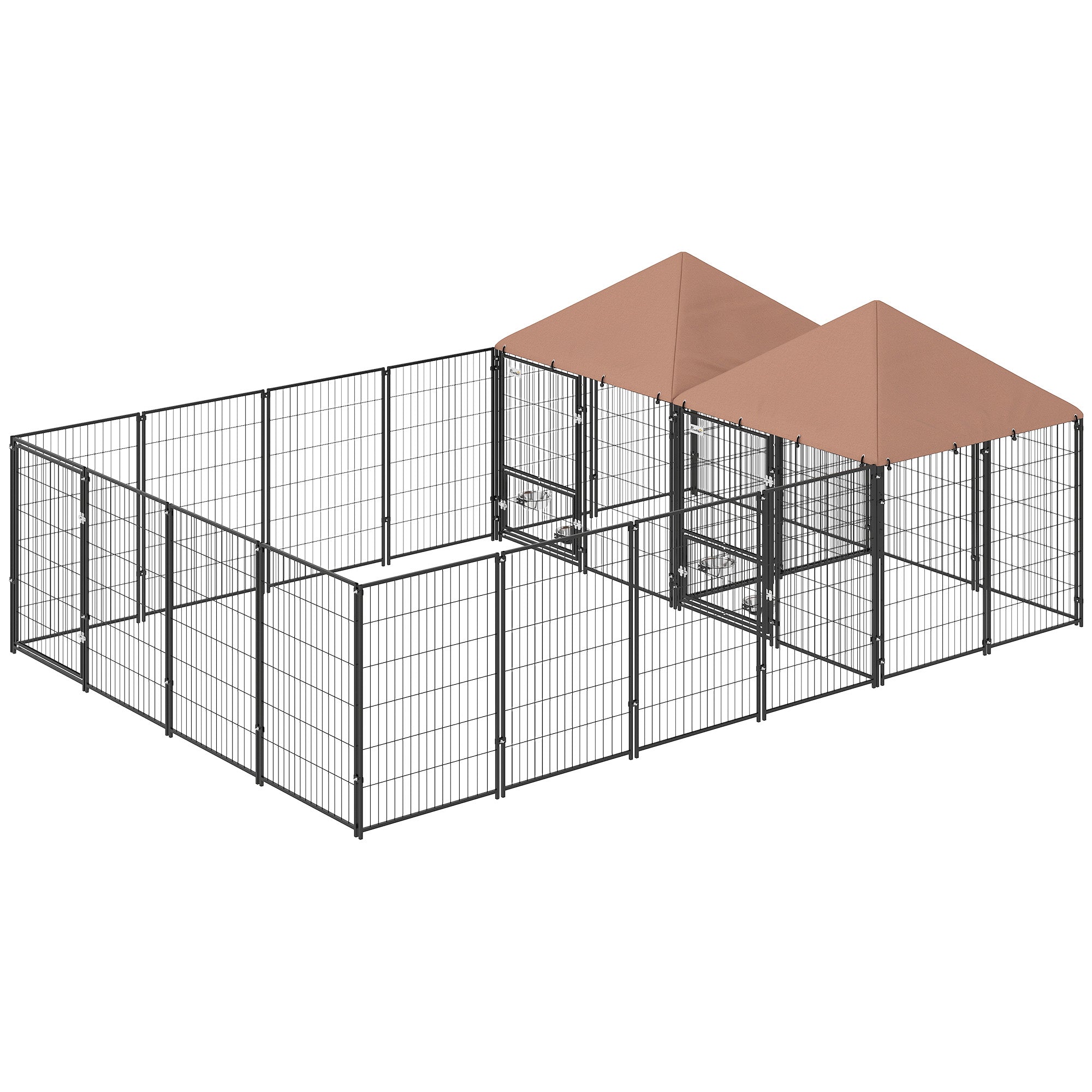 Large Outdoor Dog Kennel - 2 Rooms, 4 Bowls, Coffee 13.5' x 9.4'-Dogs-DECOROLALA