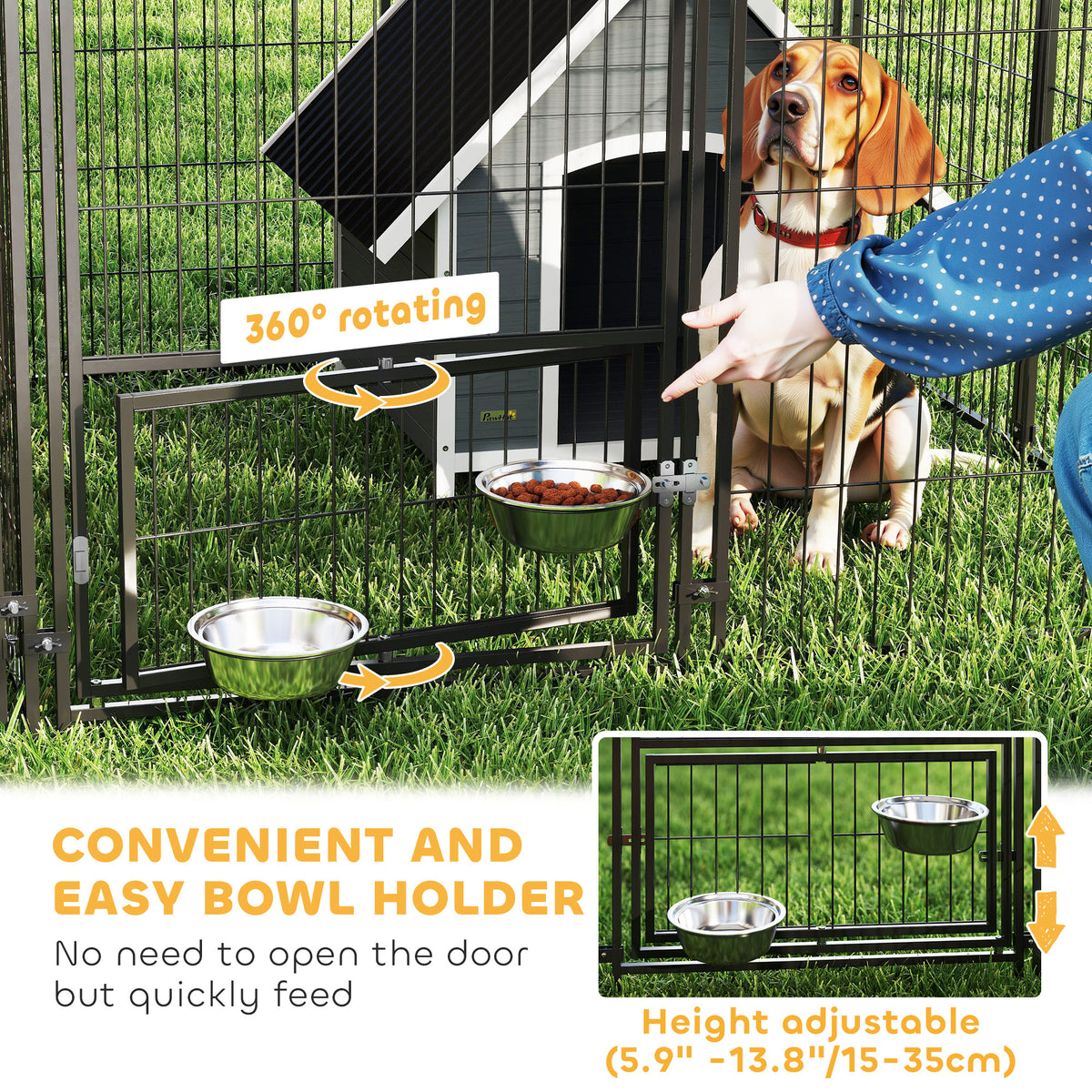 Large Outdoor Dog Kennel - 2 Rooms, 4 Bowls, Coffee 13.5' x 9.4'-Dogs-DECOROLALA