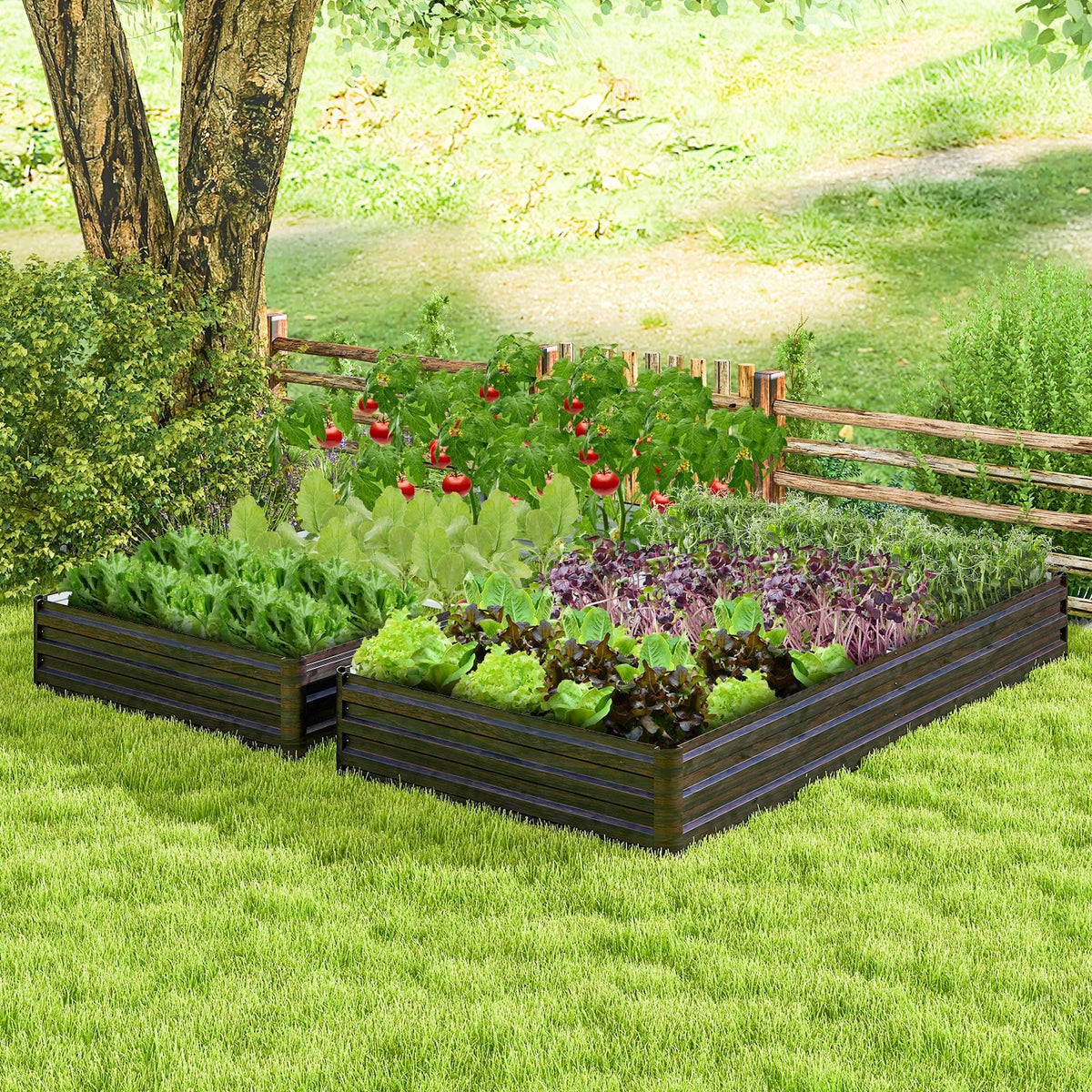 Large Outdoor Metal Planter Box for Vegetable Fruit Herb Flower-Coffee-Raised Garden Beds-DECOROLALA