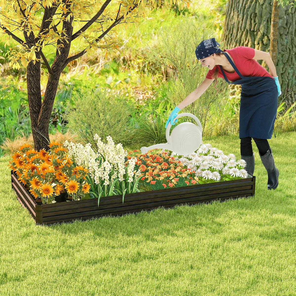 Large Outdoor Metal Planter Box for Vegetable Fruit Herb Flower-Coffee-Raised Garden Beds-DECOROLALA