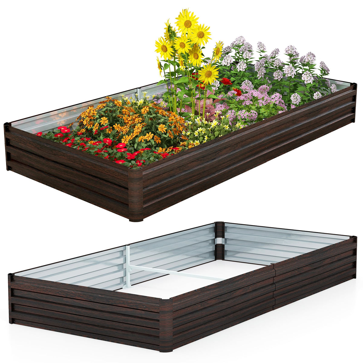 Large Outdoor Metal Planter Box for Vegetable Fruit Herb Flower-Coffee-Raised Garden Beds-DECOROLALA