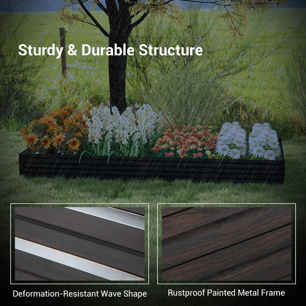 Large Outdoor Metal Planter Box for Vegetable Fruit Herb Flower-Coffee-Raised Garden Beds-DECOROLALA