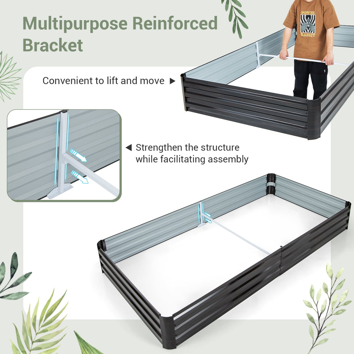 Large Outdoor Metal Planter Box for Vegetable Fruit Herb Flower-Coffee-Raised Garden Beds-DECOROLALA