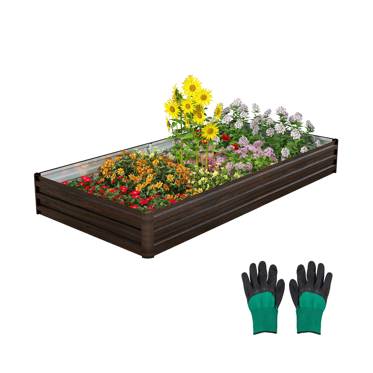 Large Outdoor Metal Planter Box for Vegetable Fruit Herb Flower-Coffee-Raised Garden Beds-DECOROLALA