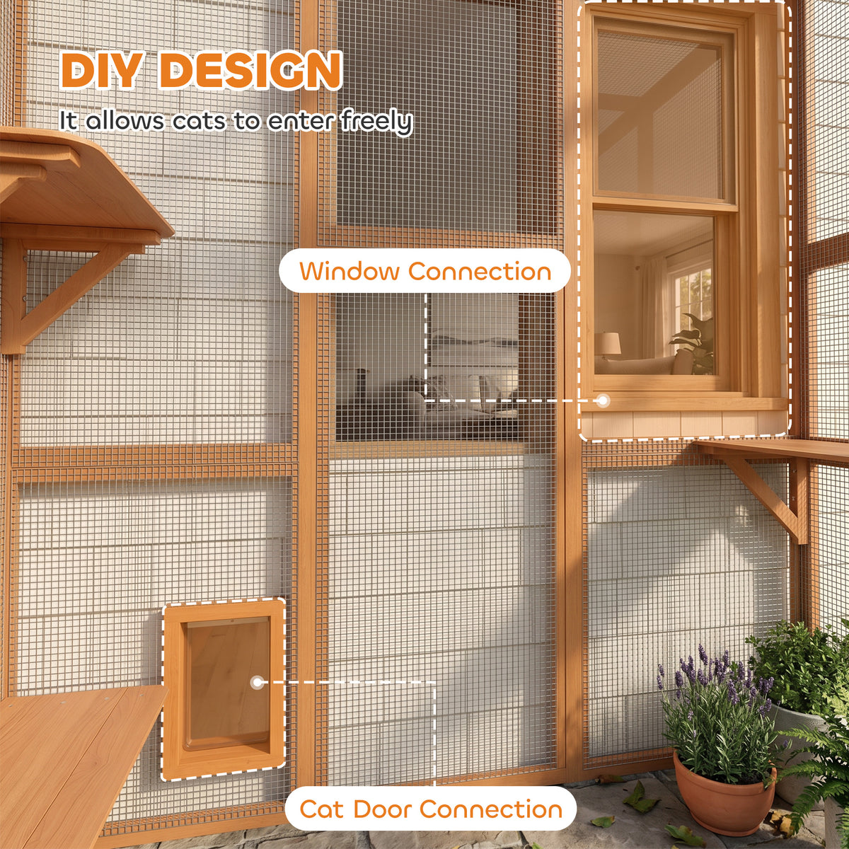 Large Outdoor Wooden Cat Cage - 71" x 39" x 71" Orange-Cats-DECOROLALA