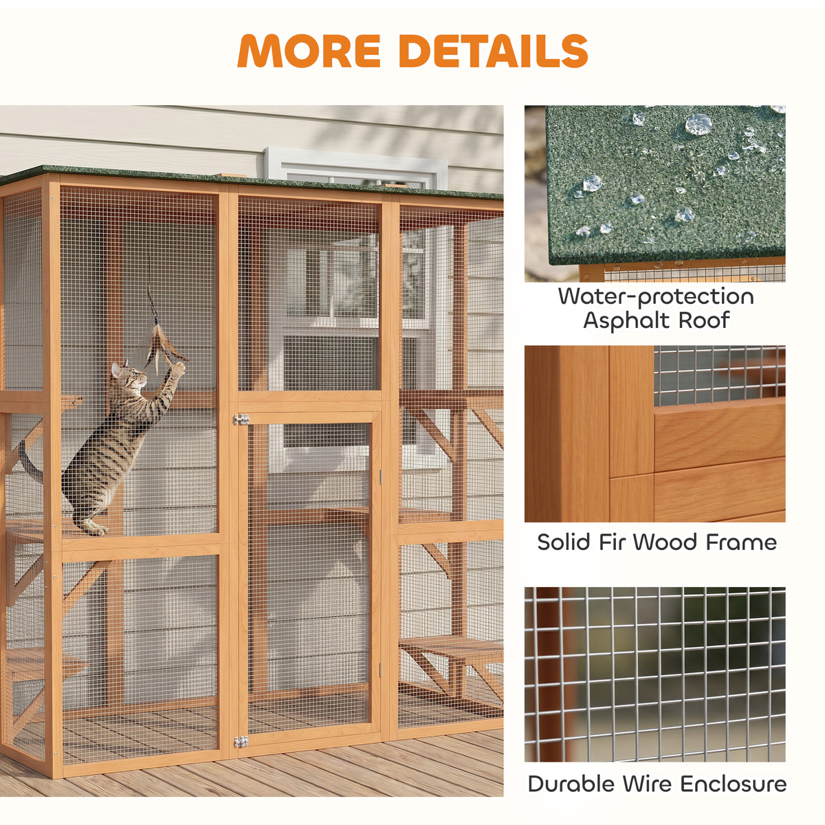 Large Outdoor Wooden Cat Cage - 71" x 39" x 71" Orange-Cats-DECOROLALA