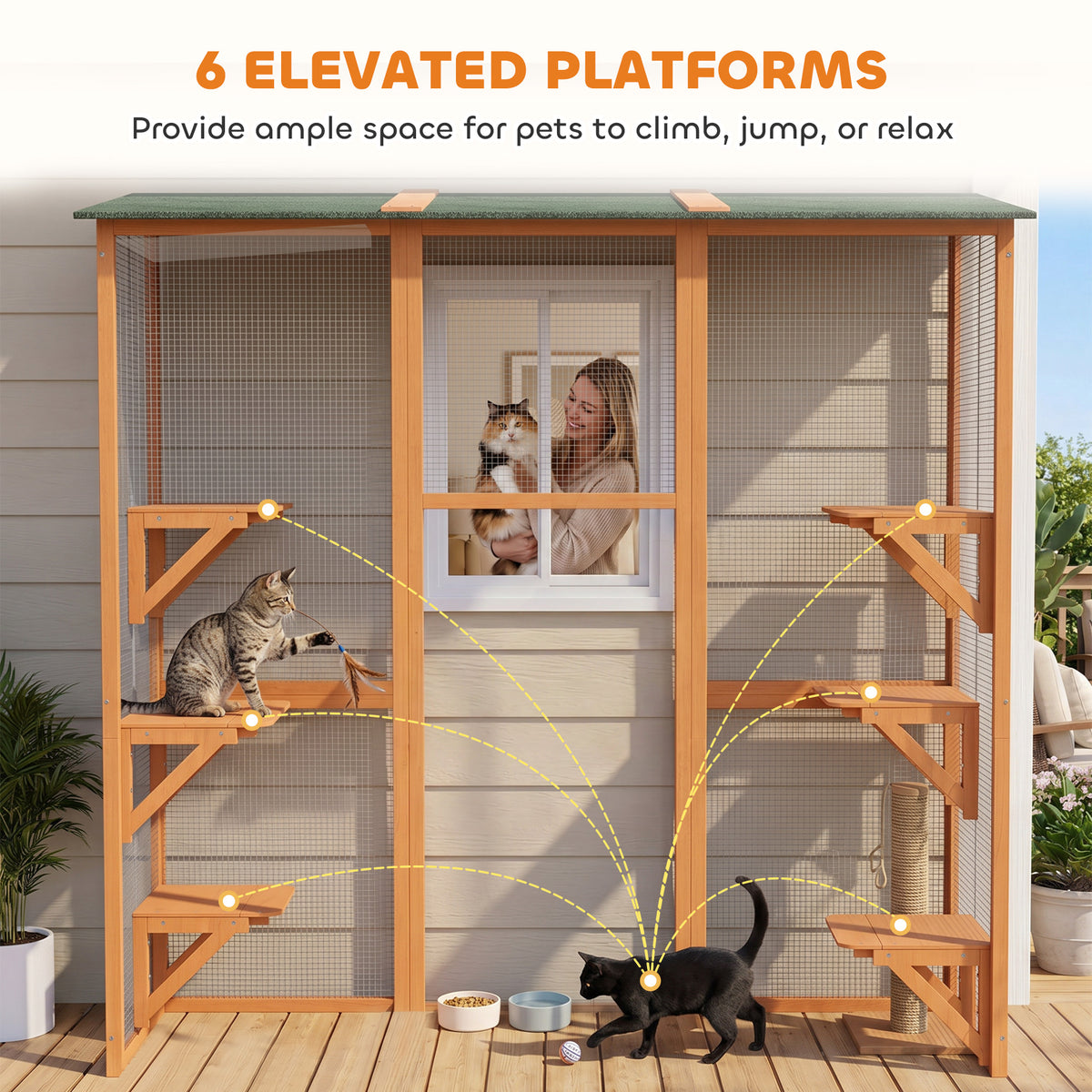 Large Outdoor Wooden Cat Cage - 71" x 39" x 71" Orange-Cats-DECOROLALA
