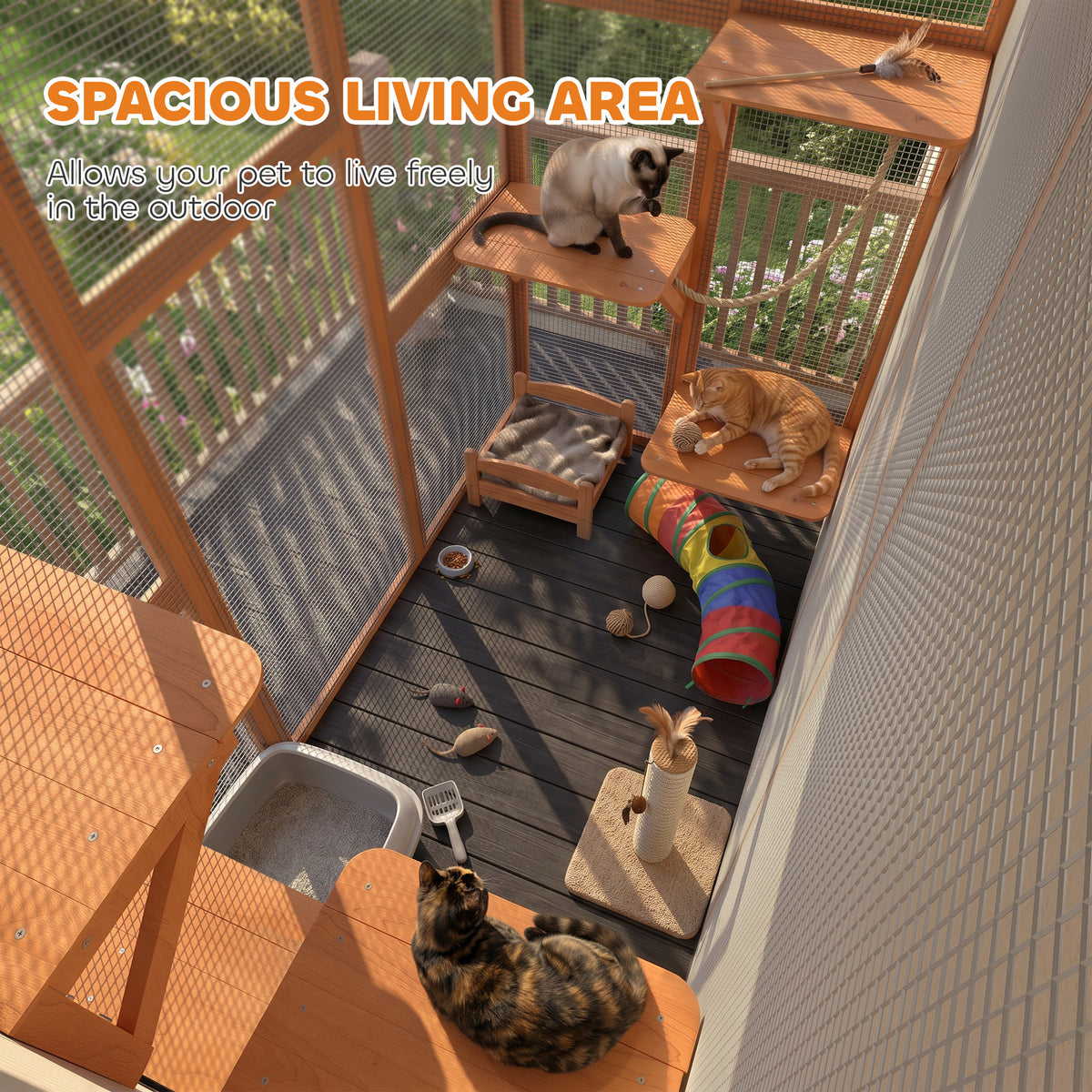 Large Outdoor Wooden Cat Cage - 71" x 39" x 71" Orange-Cats-DECOROLALA